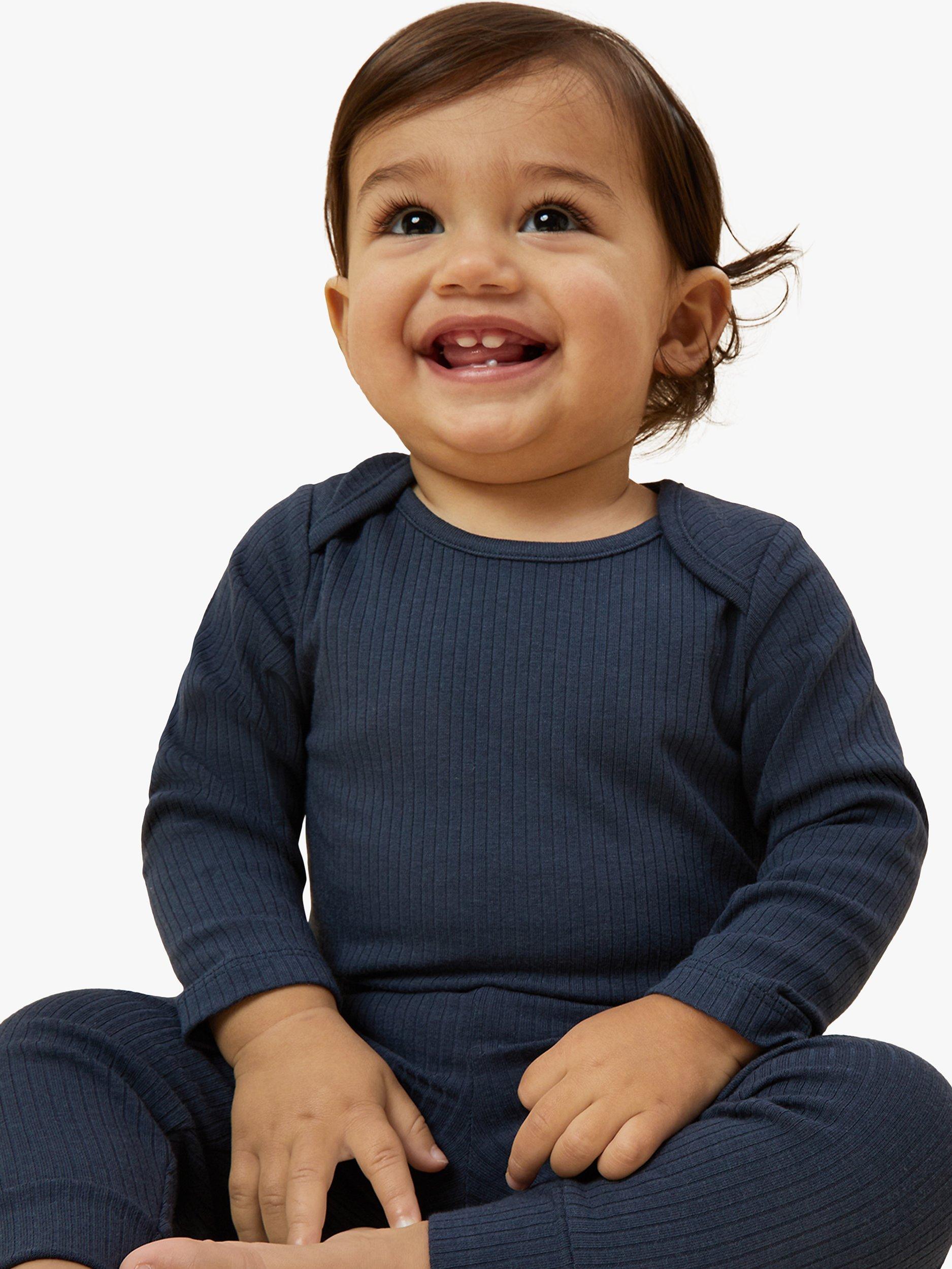 Product image 1 of 3, which shows MORI Baby Ribbed Leggings, Navy, 0-3 months