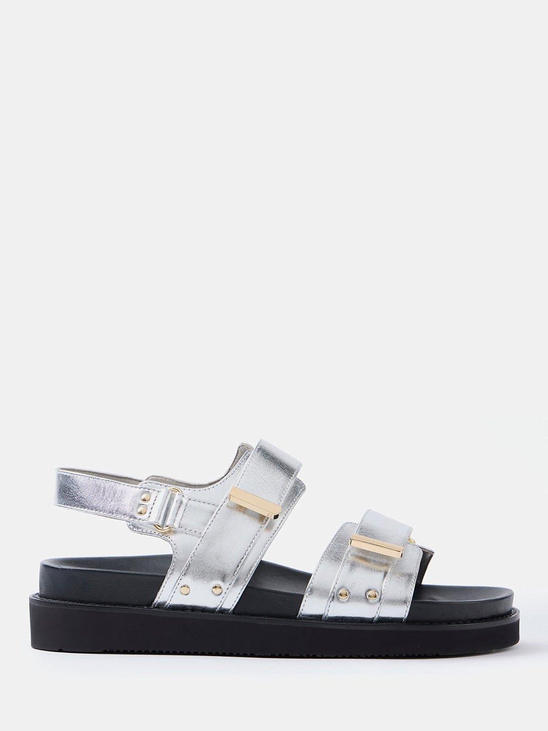 Mint Velvet lver Leather Sandals, Silver