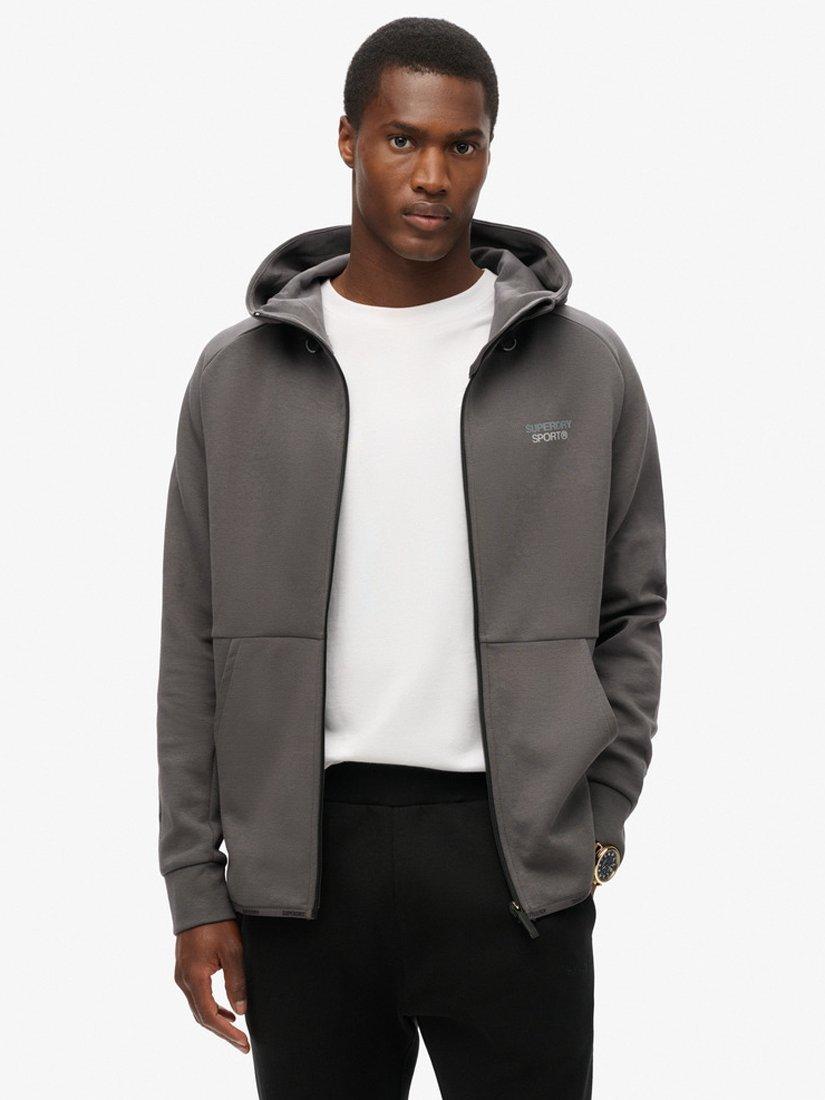 Superdry Sport Tech Logo Loose Zip Hoodie, Dark Slate Grey, S