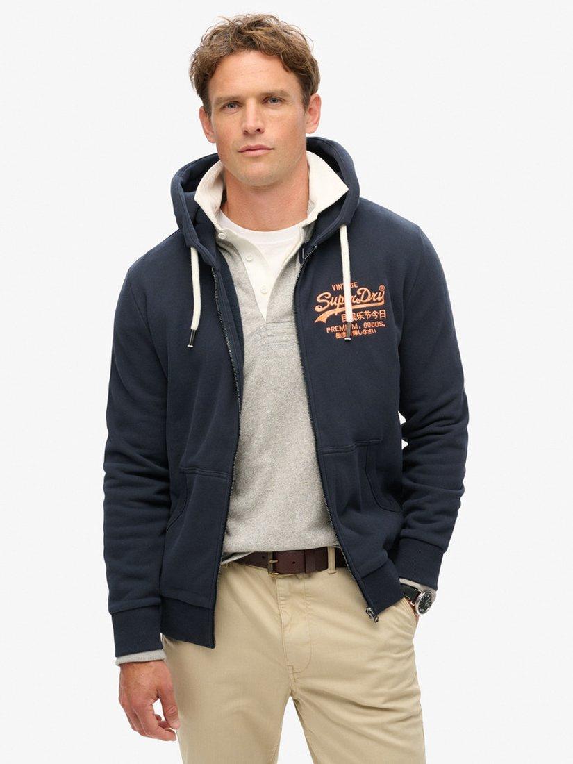 Product image 1 of 4, which shows Superdry Neon Vintage Logo Embroidered Hoodie, Eclipse Navy, XXL