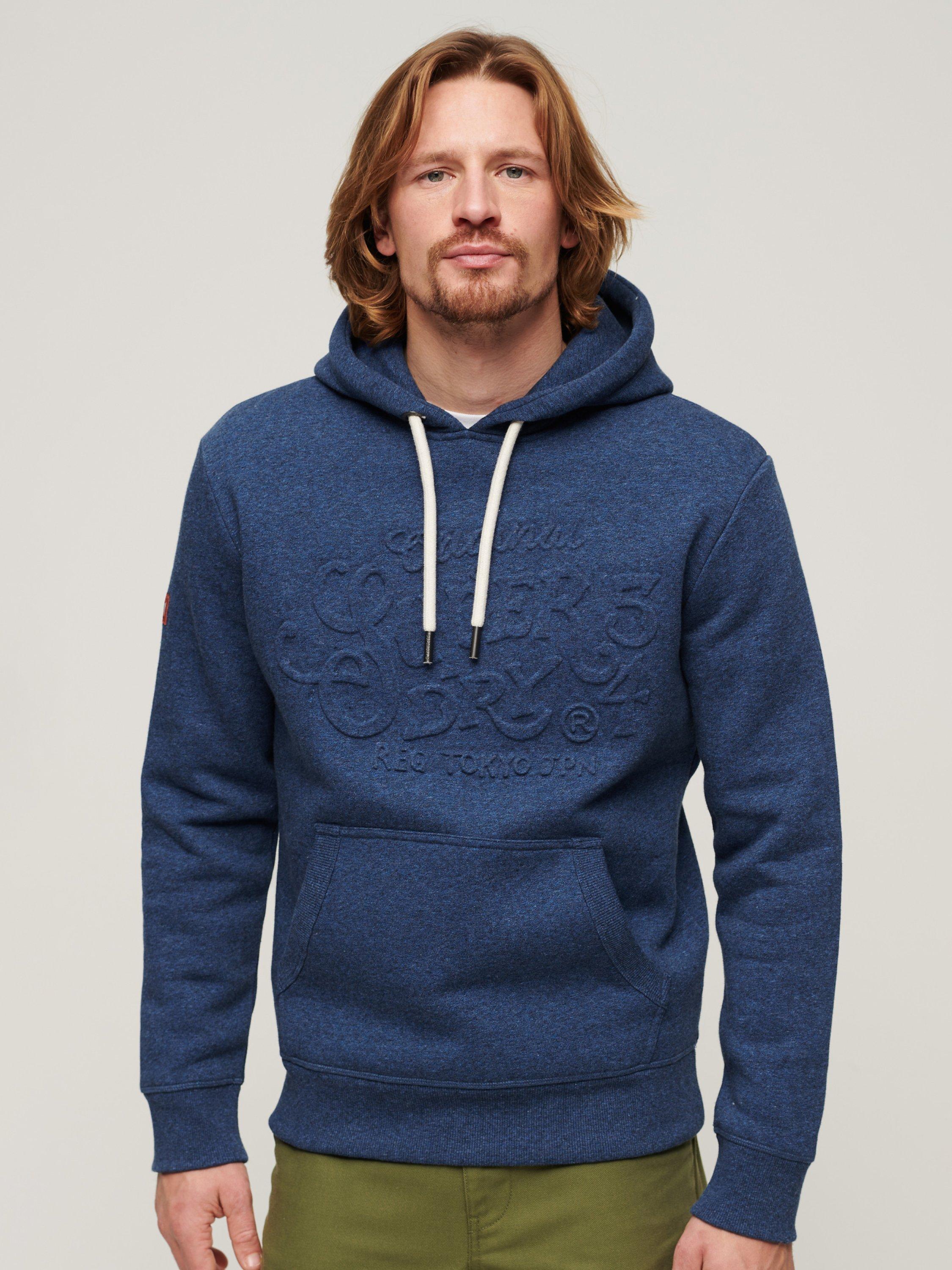 Superdry Embossed Archive Graphic Hoodie, Bright Blue Marl