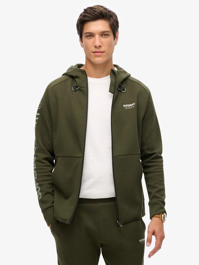 Superdry Sport Tech Logo Loose Zip Hoodie Army Khaki