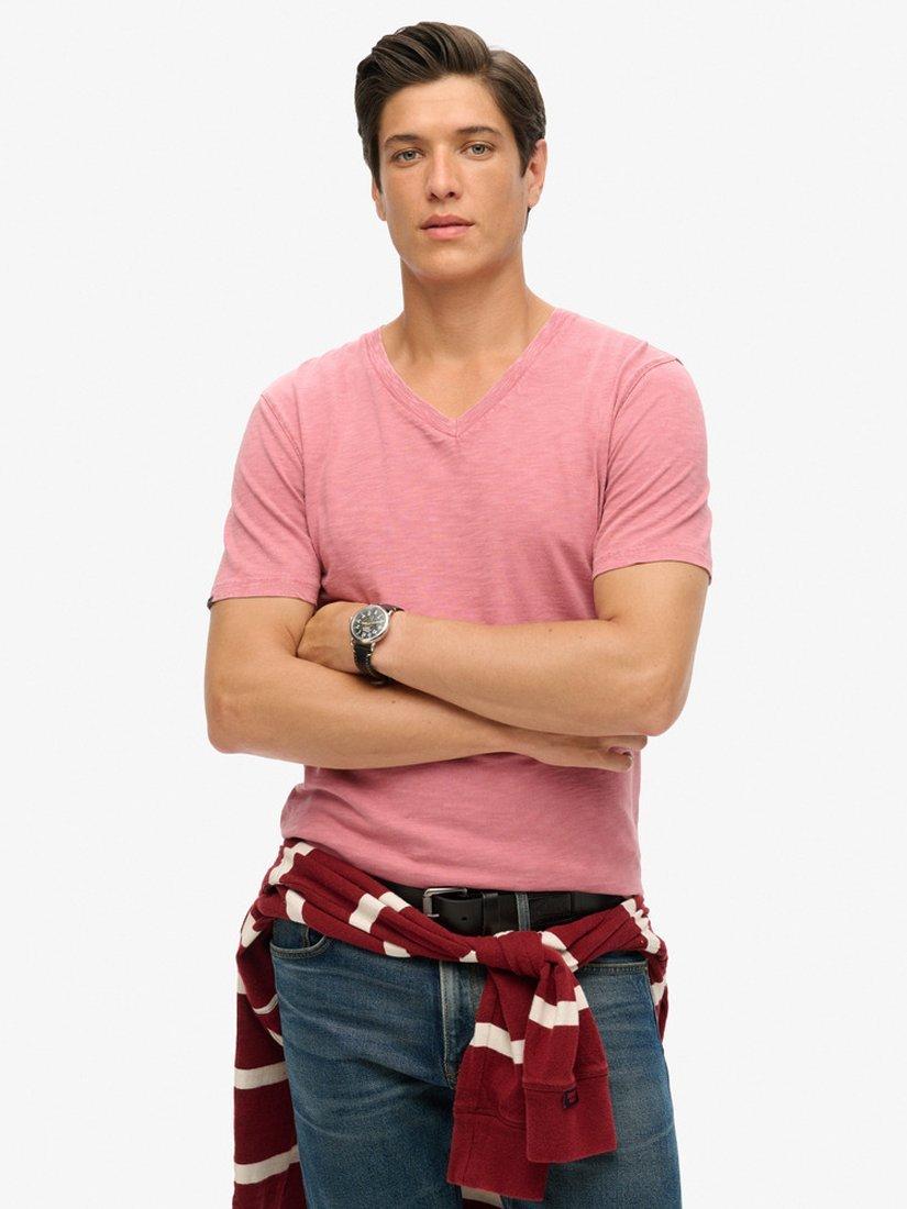 Product image 1 of 7, which shows Superdry V-Neck Slub Short Sleeve T-Shirt, Mesa Rose Pink, S
