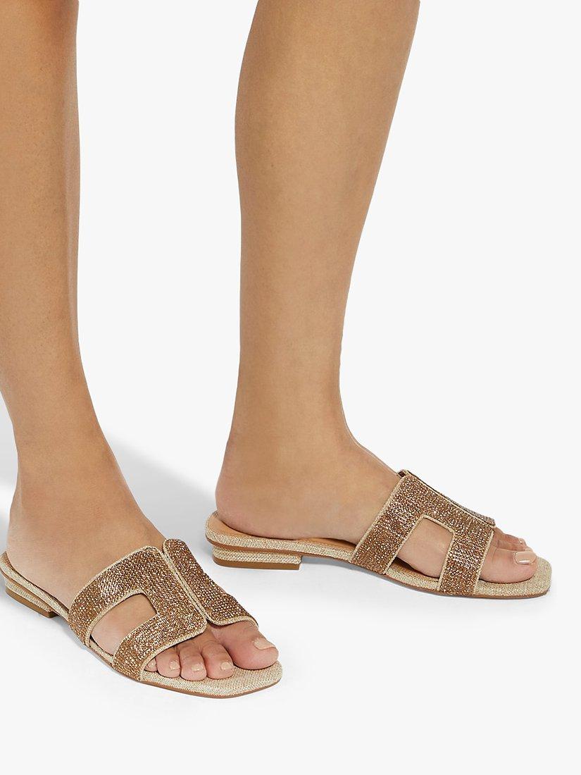 Product image 6 of 6, which shows Dune London Loupe Crystal Embellished Fabric Slider Sandals, Gold, EU39