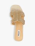 Dune London Loupe Crystal Embellished Fabric Slider Sandals, Gold, Gold-metallic_fabric