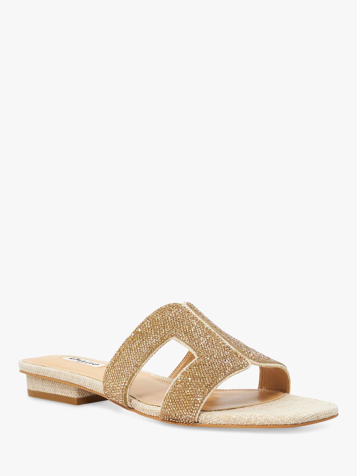 Dune Loupe Crystal Embellished Fabric Slider Sandals, Gold, EU39