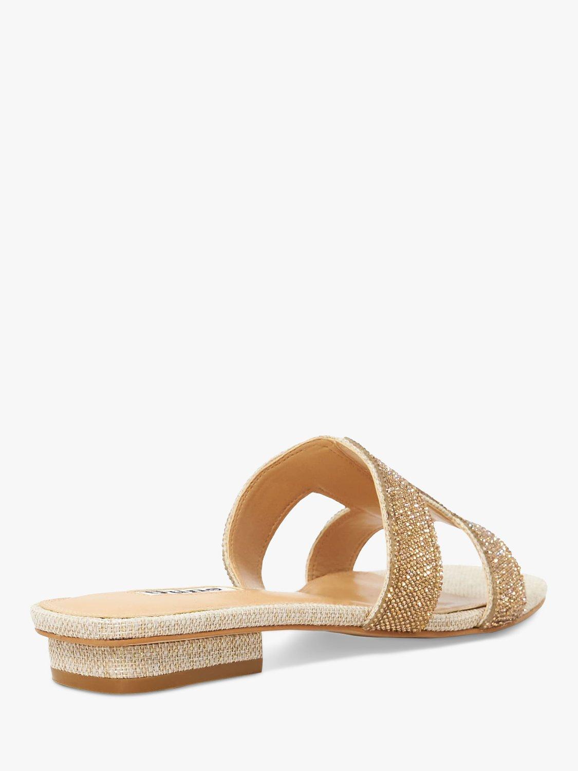 Product image 4 of 6, which shows Dune London Loupe Crystal Embellished Fabric Slider Sandals, Gold, EU39