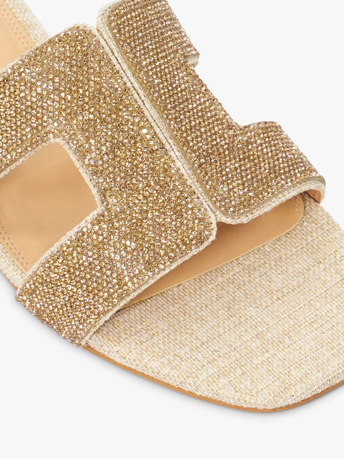 Product image 5 of 6, which shows Dune London Loupe Crystal Embellished Fabric Slider Sandals, Gold, EU39