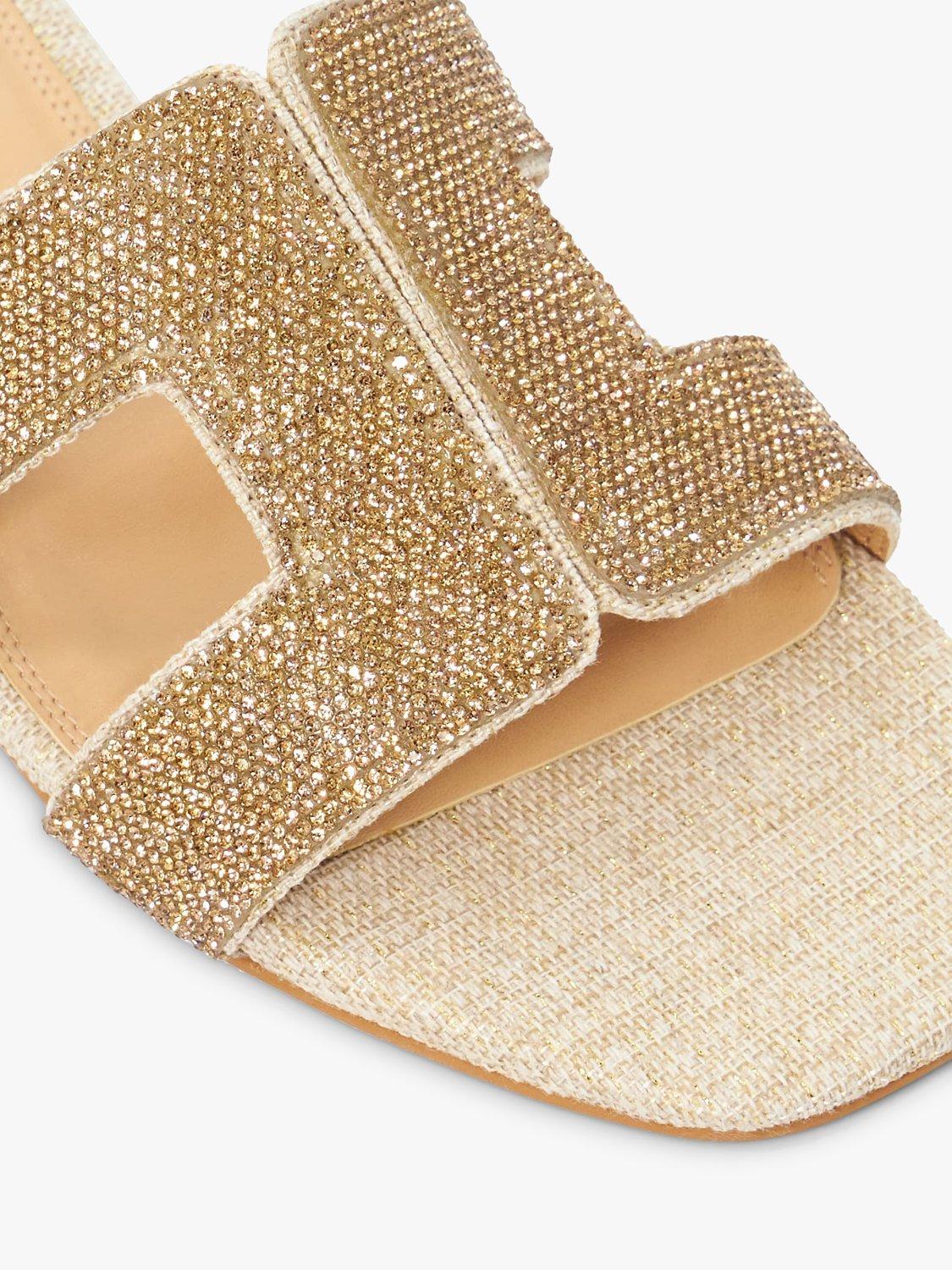 Dune Loupe Crystal Embellished Fabric Slider Sandals, Gold, EU39