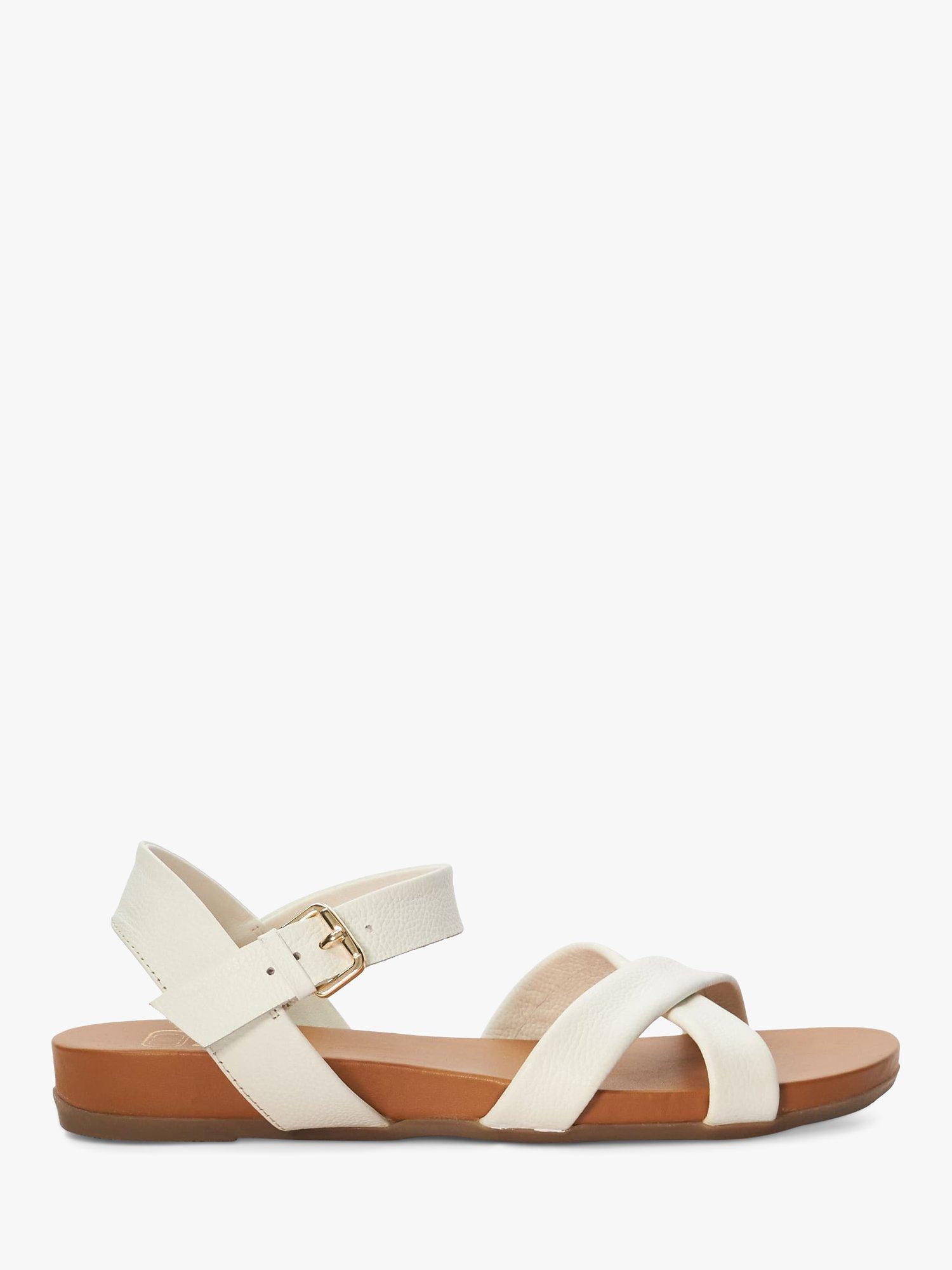 Dune Lories Leather Cross Strap Comfort Sandals, White