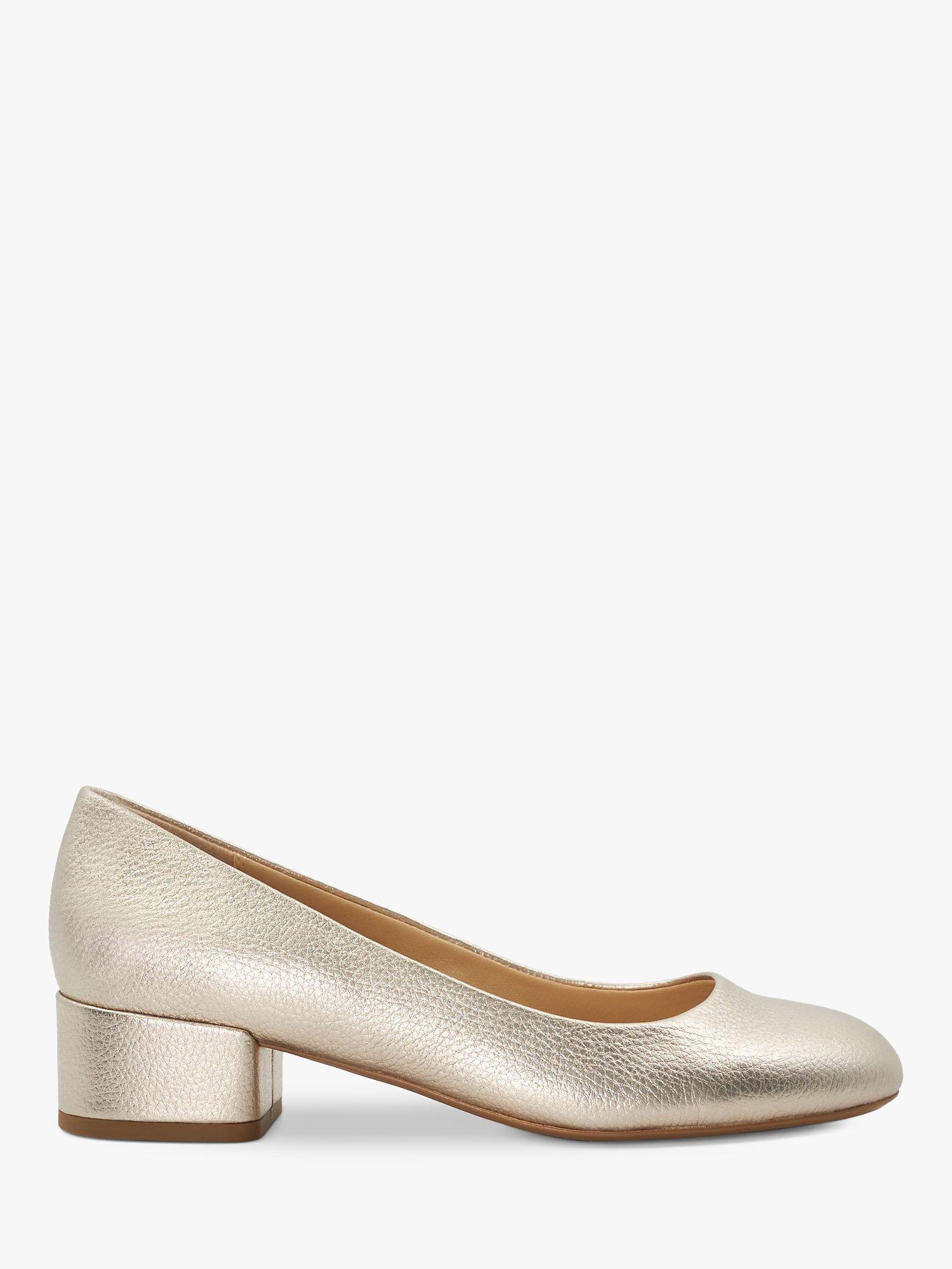 Dune Bracket Block Heel Leather Court Shoes Gold