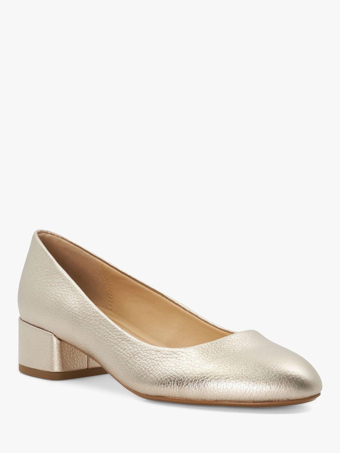 Dune Bracket Block Heel Leather Court Shoes, Gold, EU40