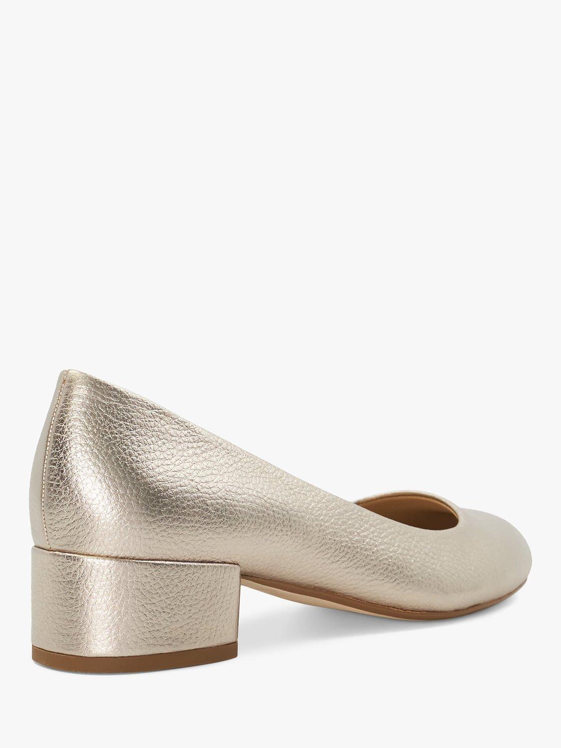 Dune Bracket Block Heel Leather Court Shoes, Gold, EU40