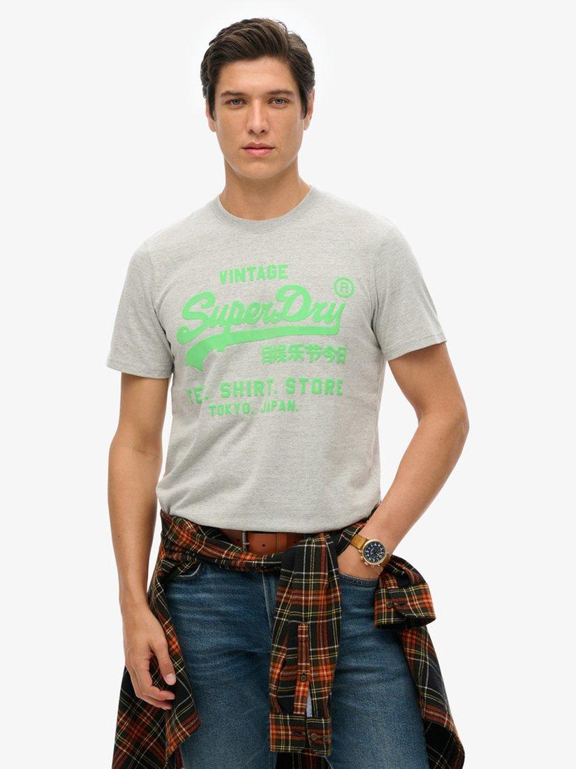 Product image 1 of 6, which shows Superdry Neon Vintage Logo T-Shirt, Athletic Grey Marl, S