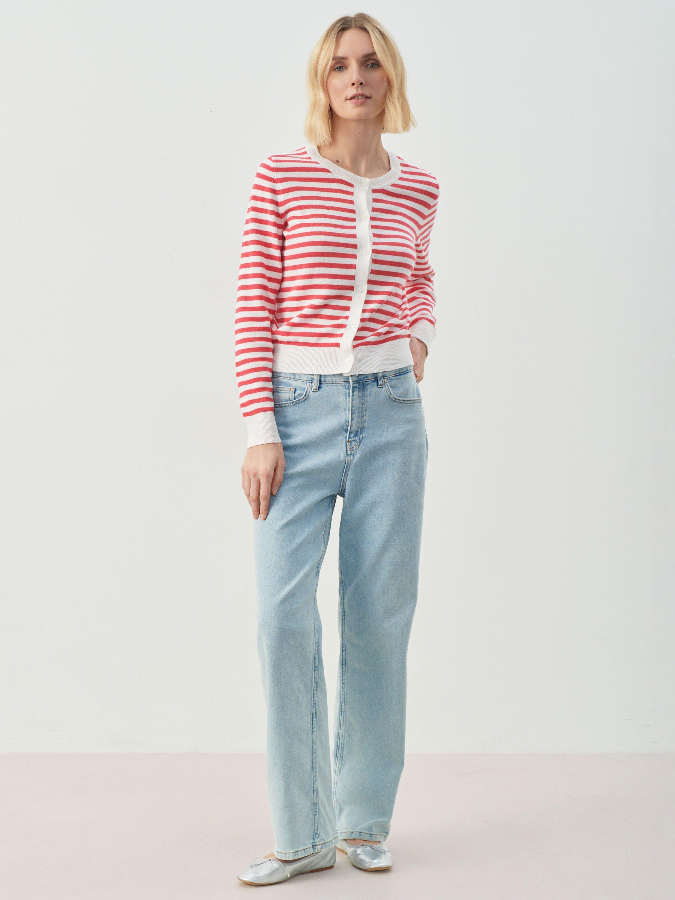 Part Two Tanisha Cotton Cardigan, Claret Red Stripe