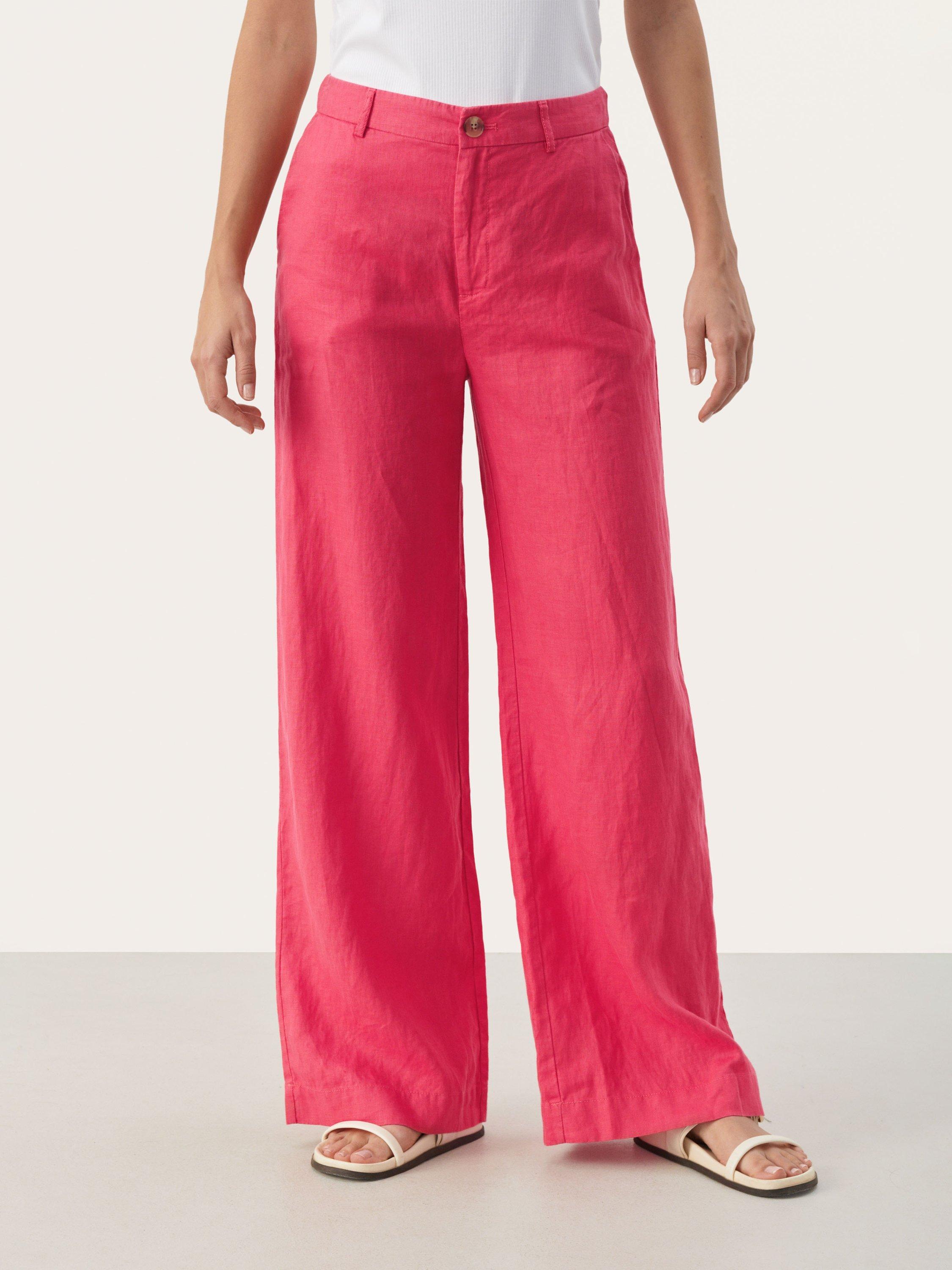 Product image 1 of 6, which shows Part Two Ninnes Wide Leg Linen Trousers, Claret Red, 8