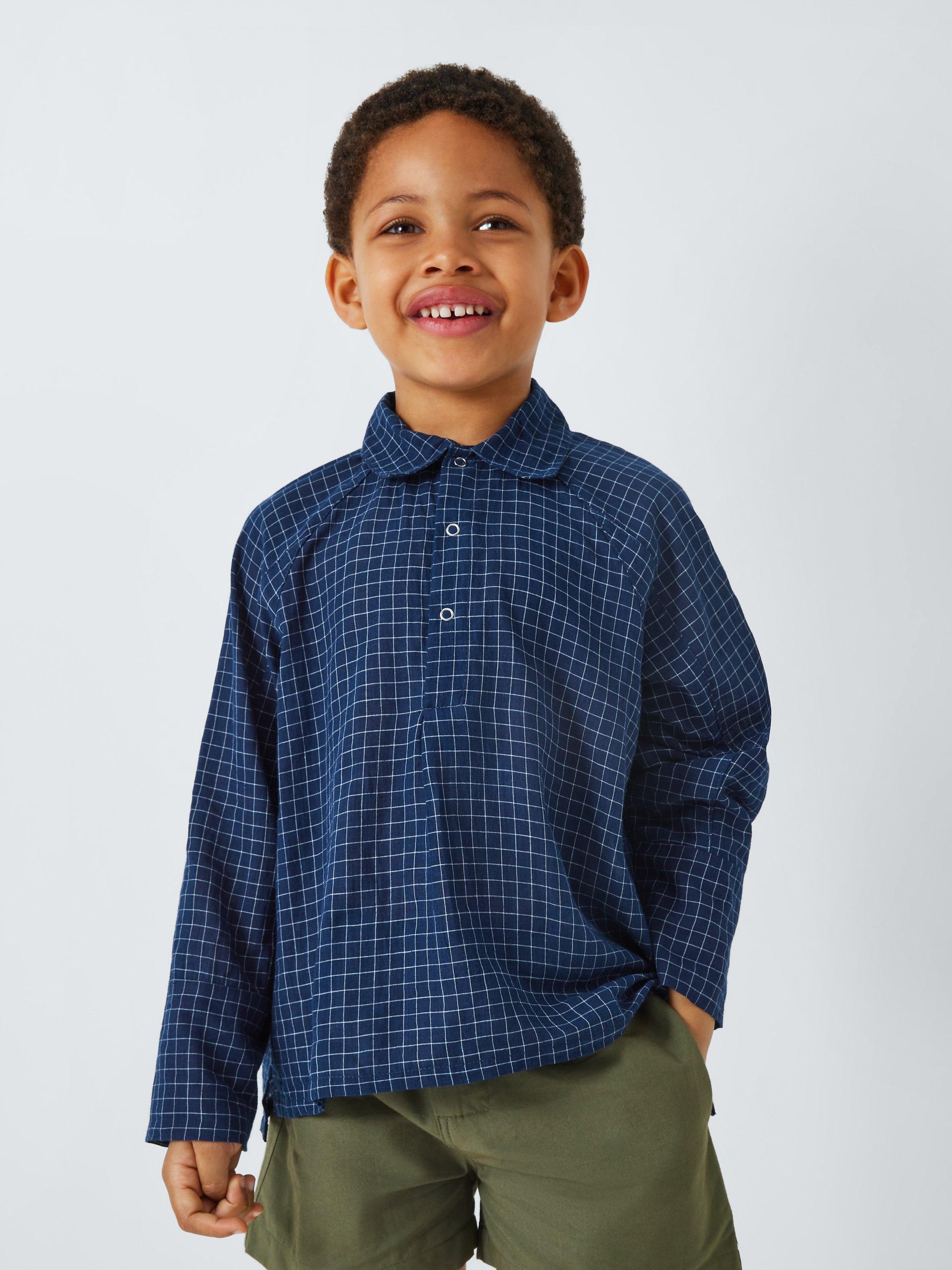 Product image 1 of 8, which shows Caramel Kids' Burdock Check Shirt, Navy, 3 years