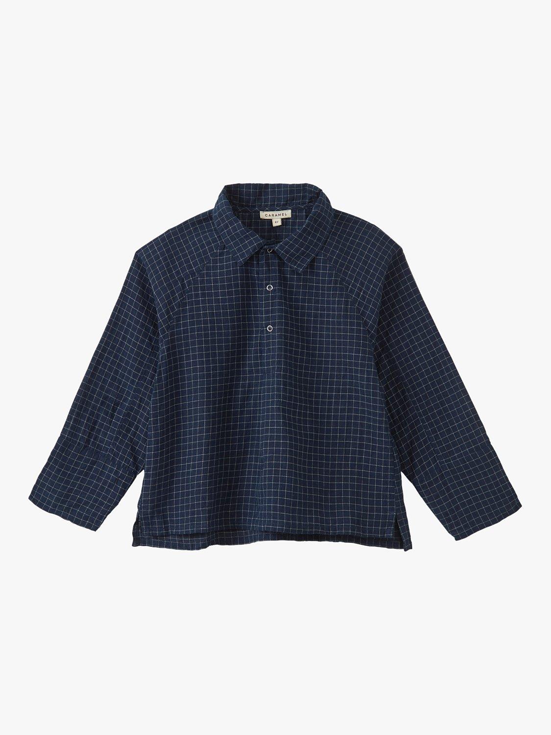 Product image 8 of 8, which shows Caramel Kids' Burdock Check Shirt, Navy, 3 years