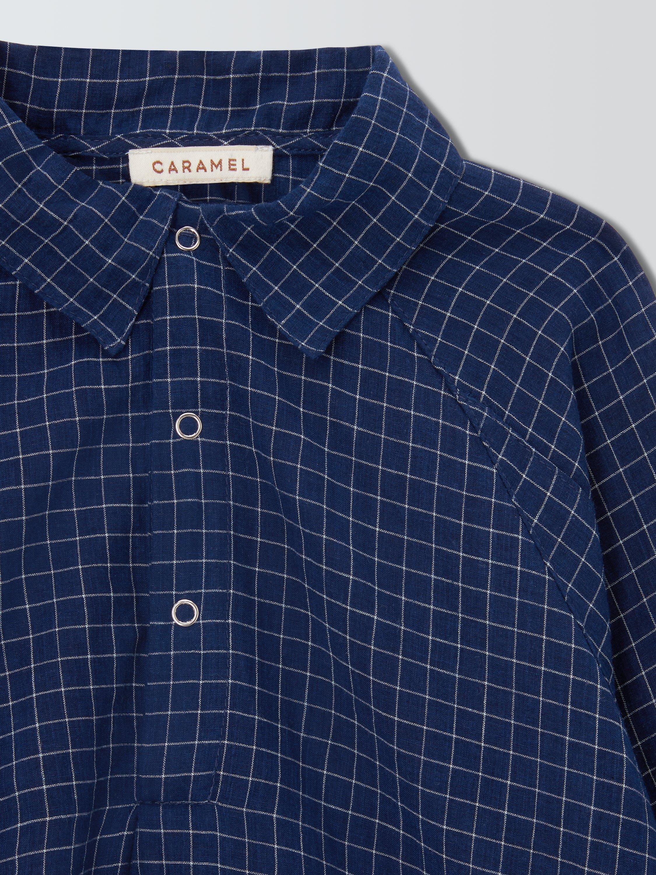 Product image 5 of 8, which shows Caramel Kids' Burdock Check Shirt, Navy, 3 years