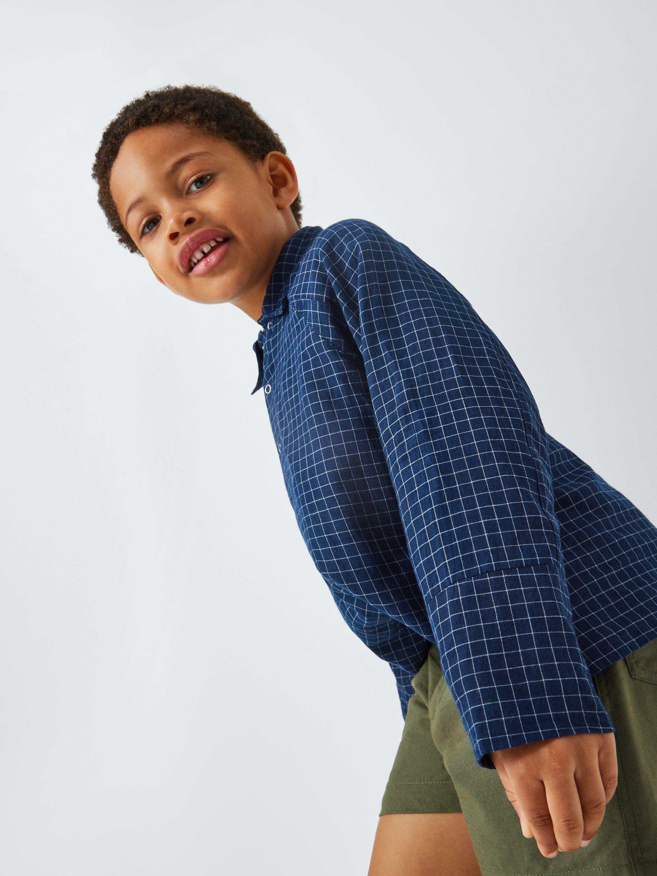 Product image 6 of 8, which shows Caramel Kids' Burdock Check Shirt, Navy, 3 years