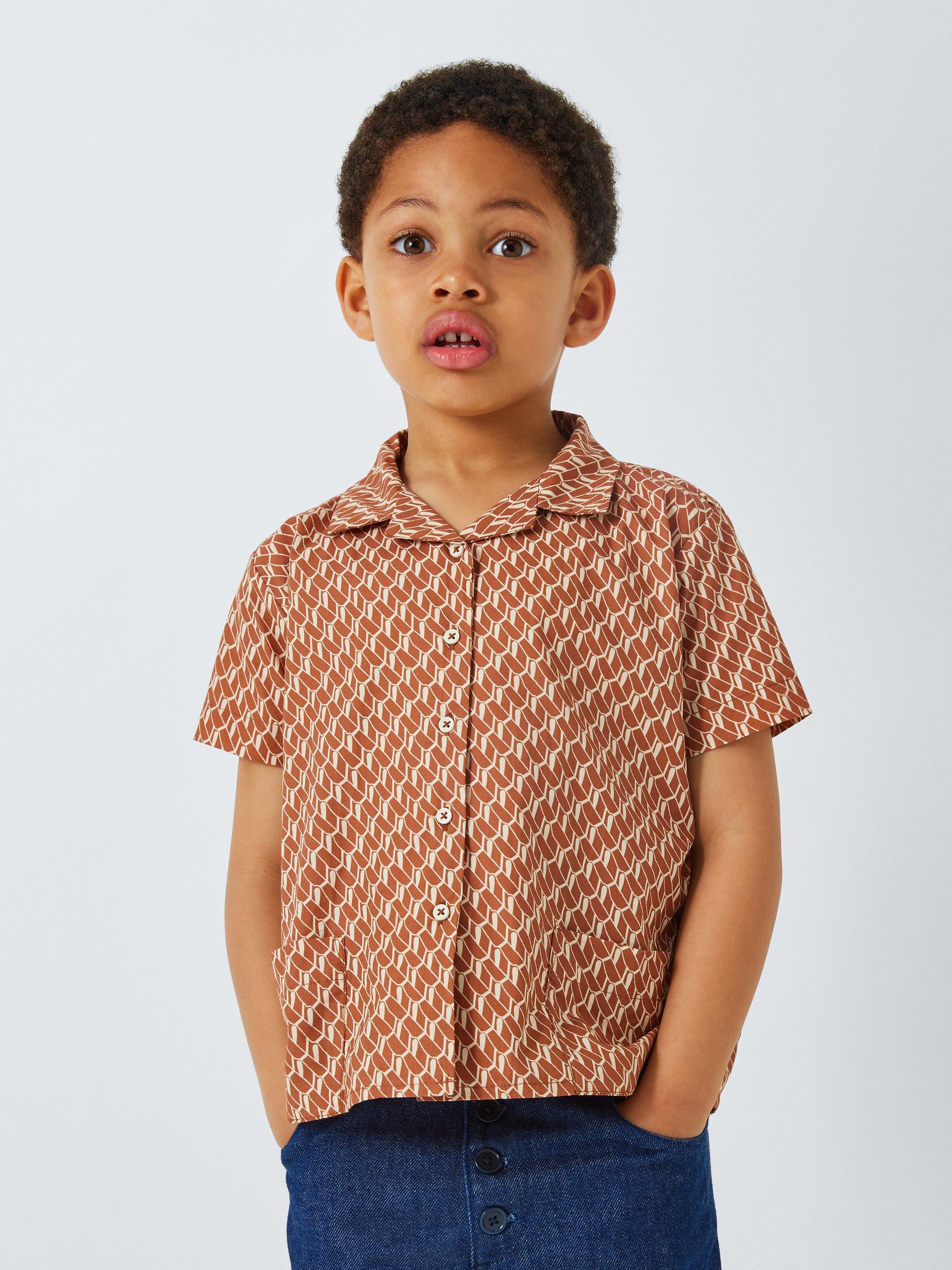 Product image 1 of 8, which shows Caramel Kids' Bamboo Geometric Shirt, Orange, 3 years