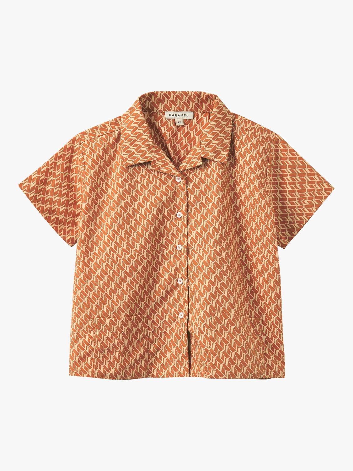 Product image 8 of 8, which shows Caramel Kids' Bamboo Geometric Shirt, Orange, 3 years