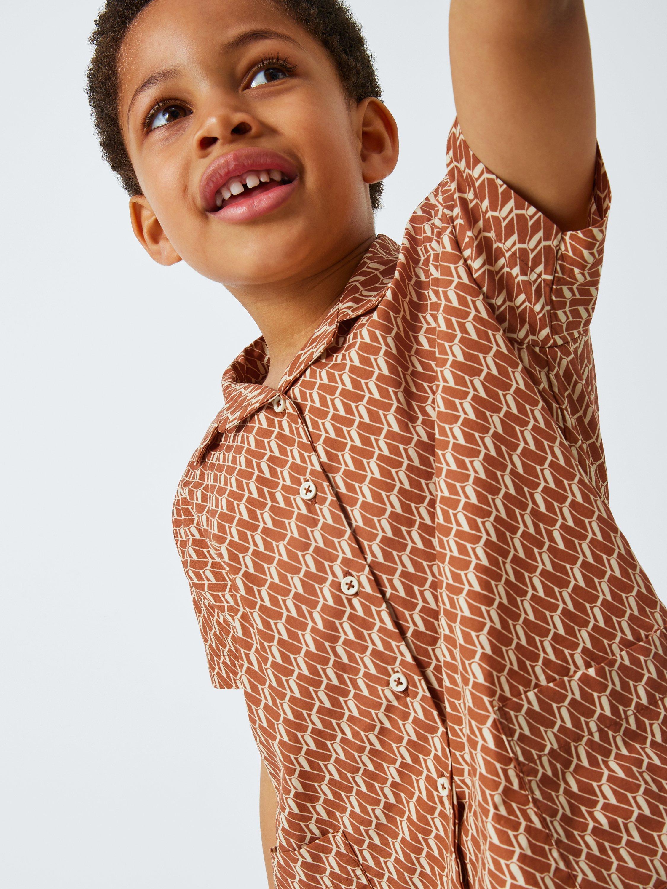 Product image 4 of 8, which shows Caramel Kids' Bamboo Geometric Shirt, Orange, 3 years