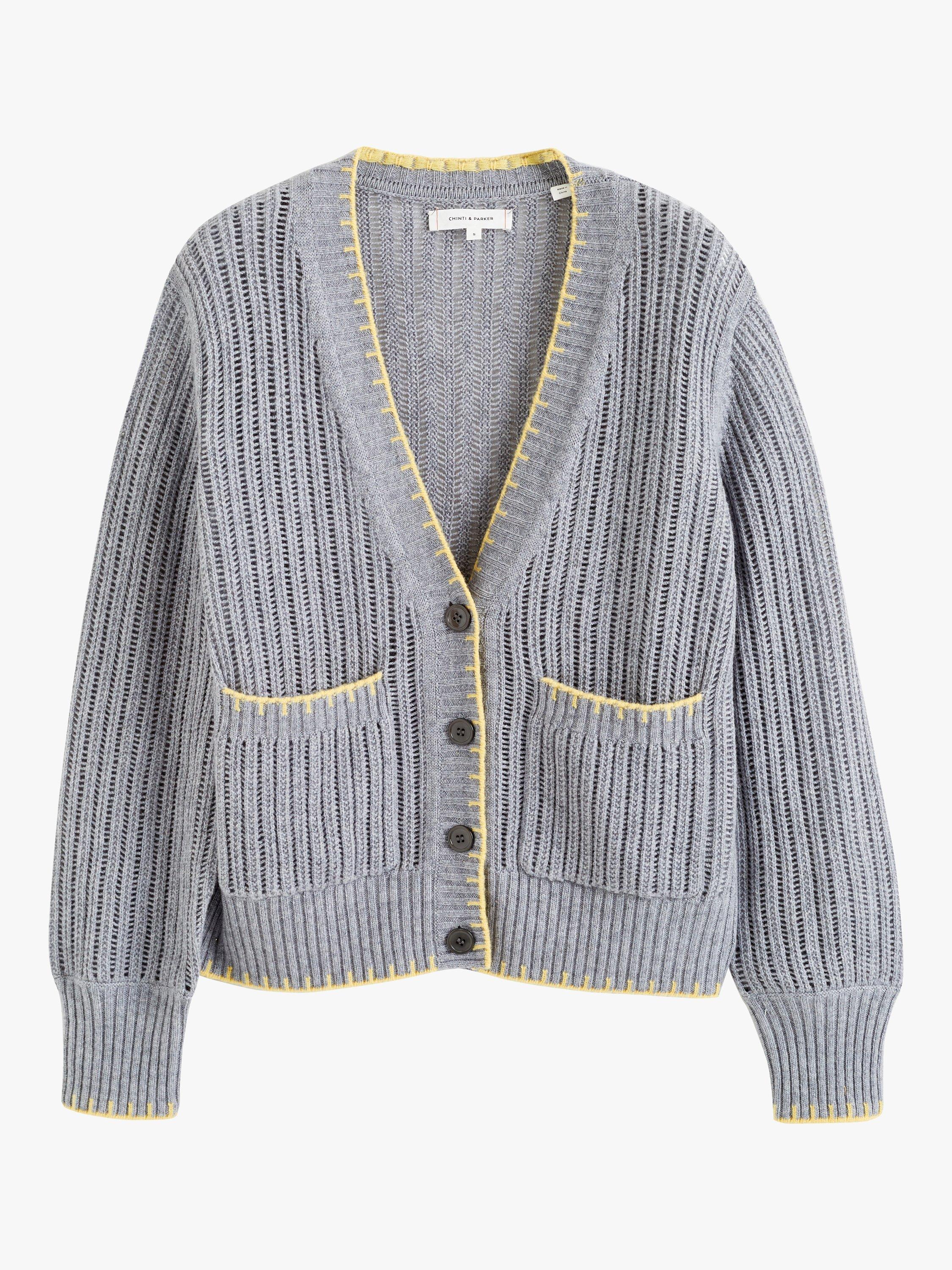 Product image 3 of 4, which shows Chinti & Parker Cashmere Summer Stitch Cardigan, Grey, XL