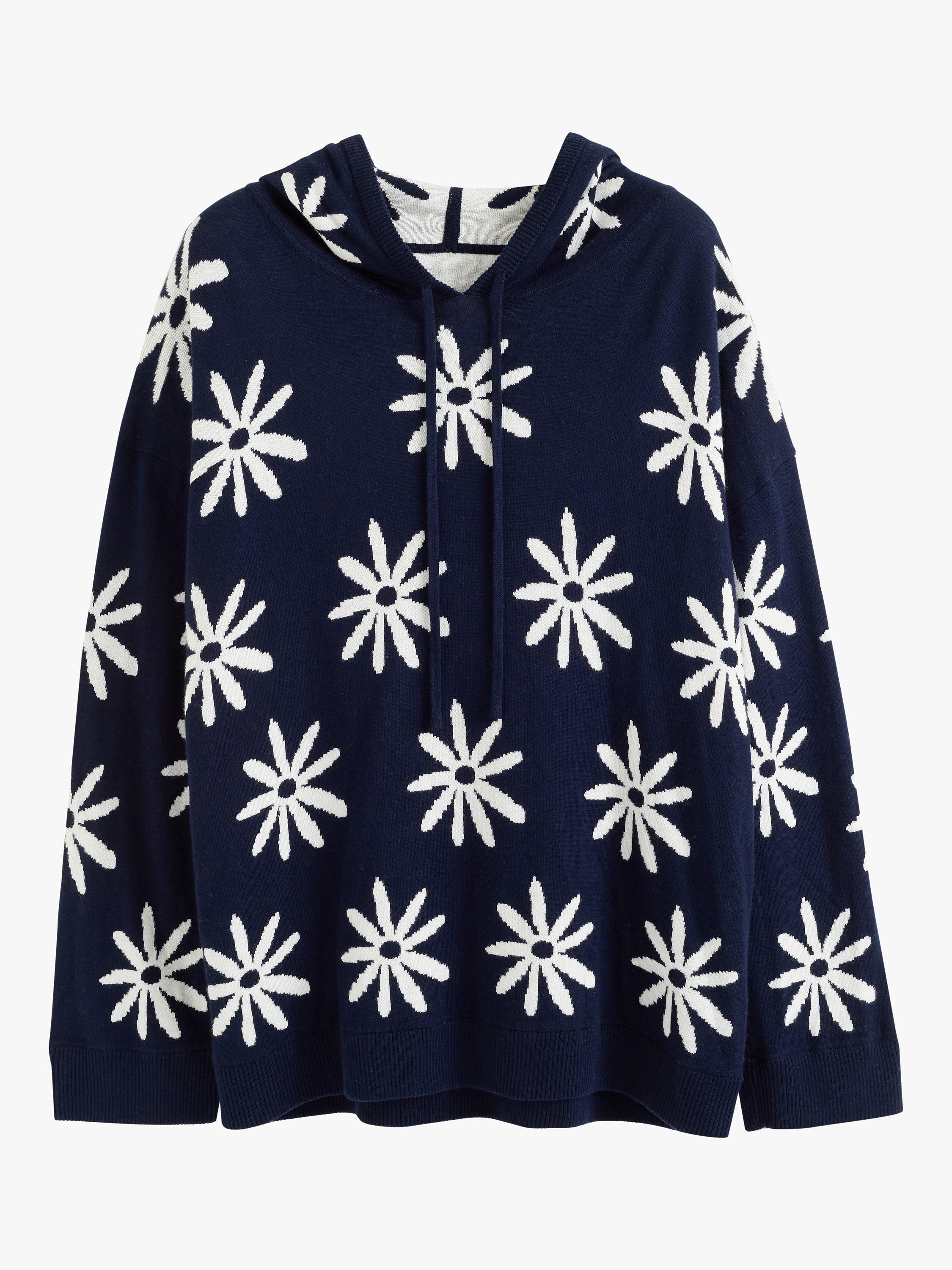 Product image 4 of 4, which shows Chinti & Parker Ditsy Daisy Cashmere Blend Hoodie, Deep Navy/Multi, XL