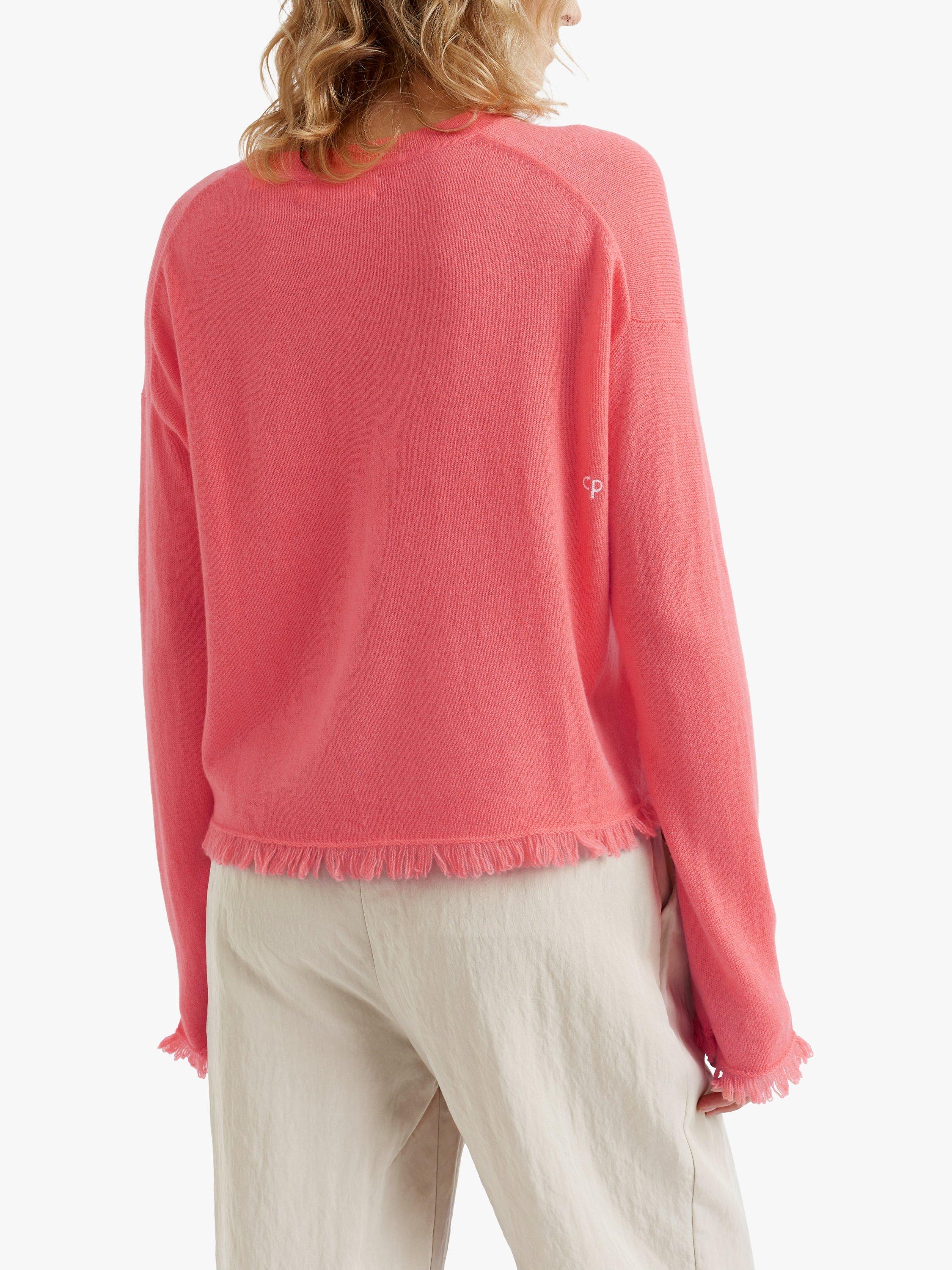 Product image 3 of 4, which shows Chinti & Parker Fringe Wool Cashmere Blend Jumper, Living Coral, XS
