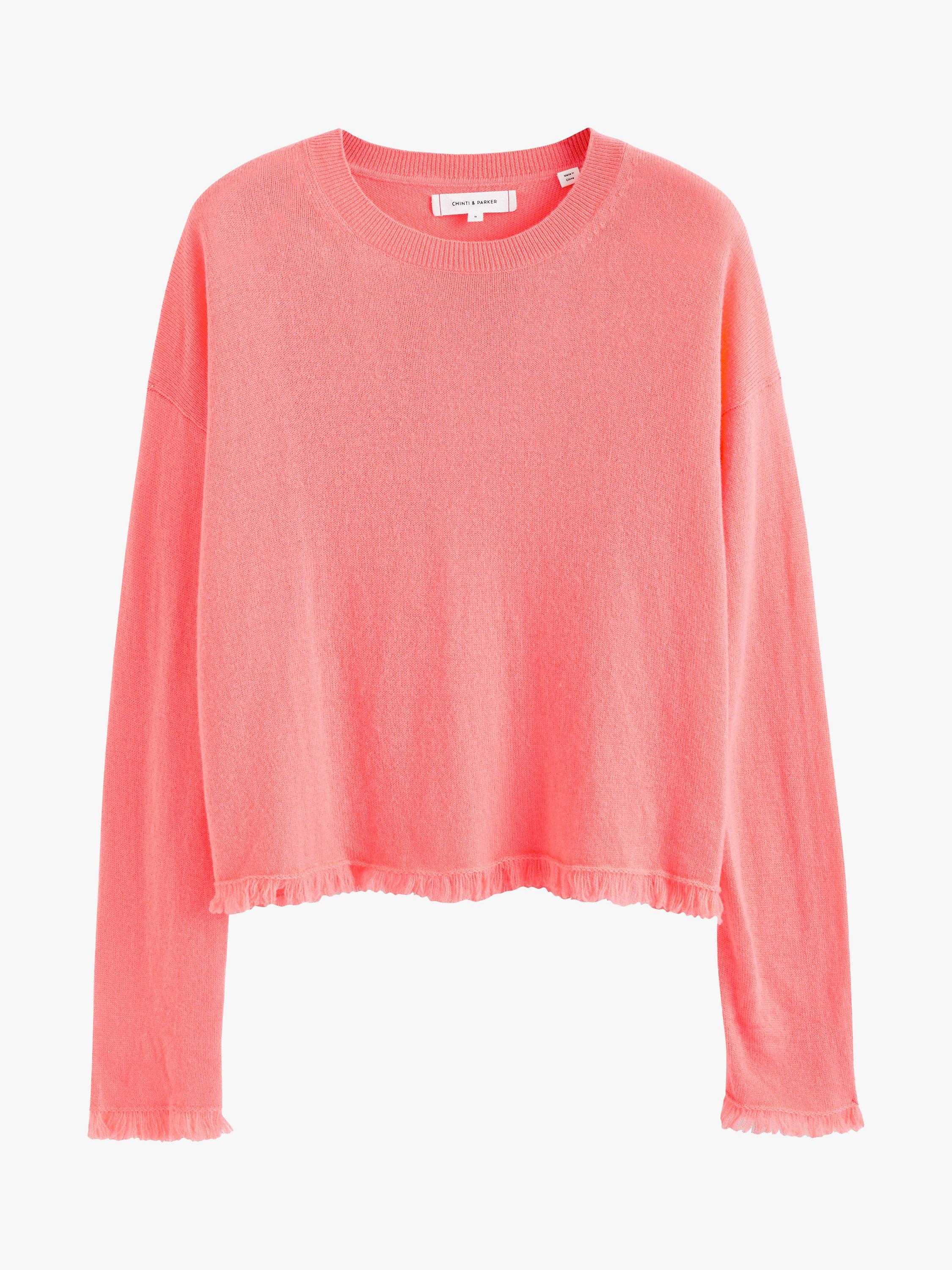 Product image 2 of 4, which shows Chinti & Parker Fringe Wool Cashmere Blend Jumper, Living Coral, XS