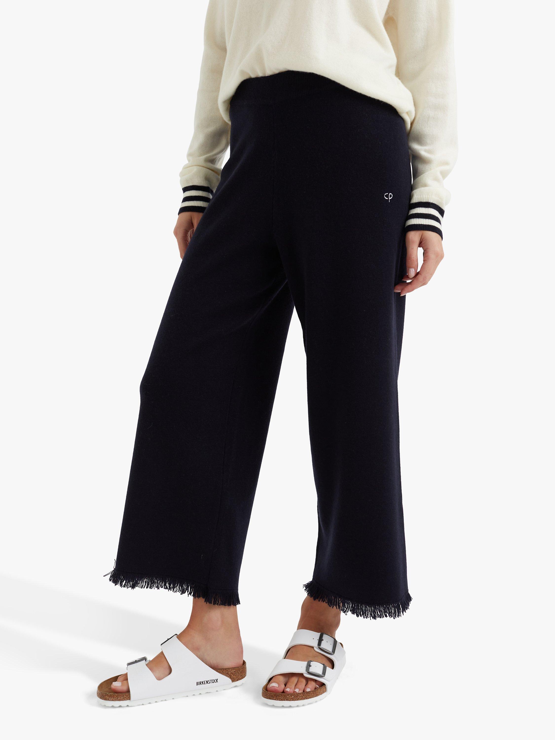 Product image 1 of 4, which shows Chinti & Parker Cashmere Fringe Wide Leg Trousers, Navy, XS