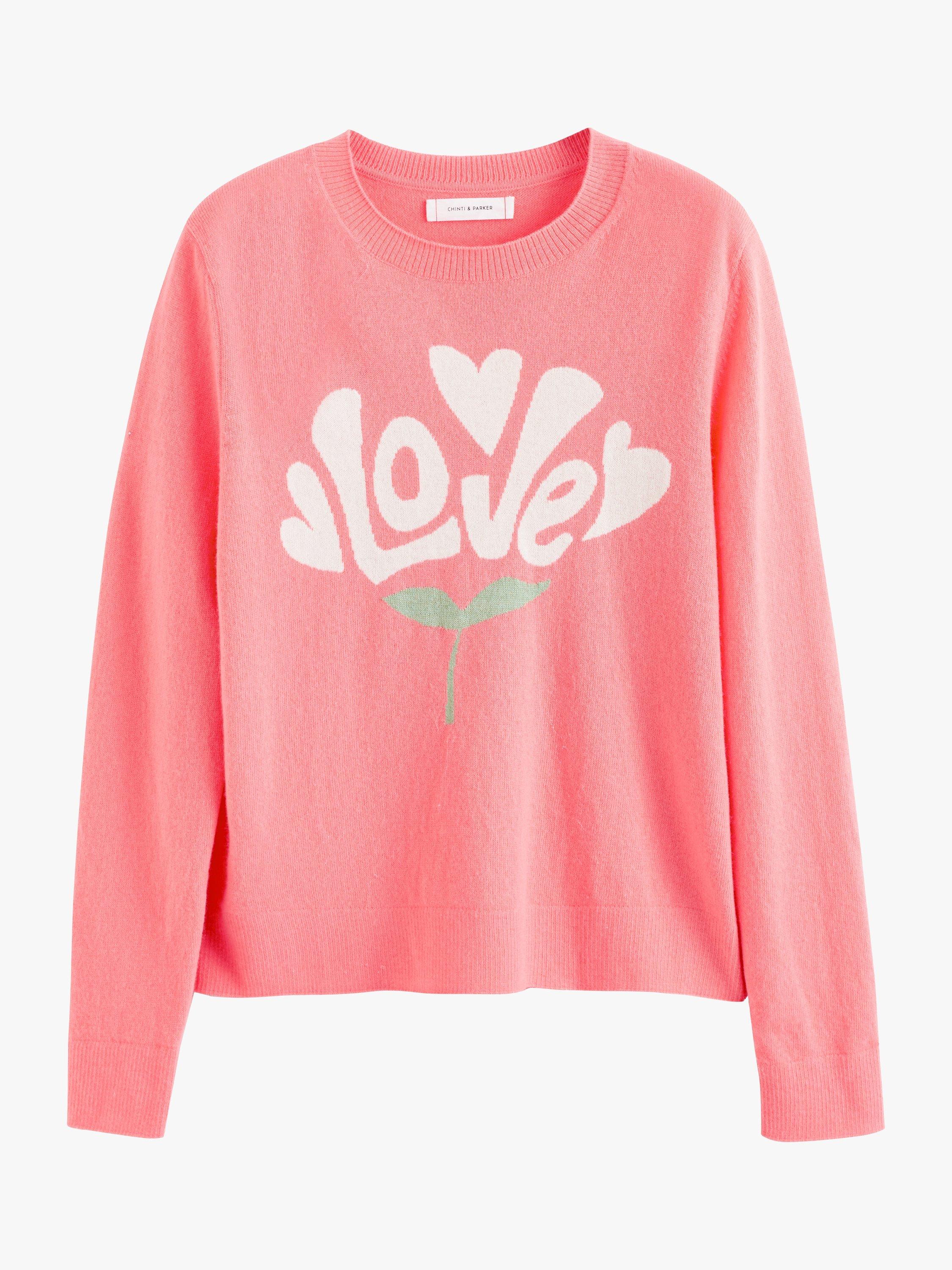 Product image 3 of 3, which shows Chinti & Parker Bloom Love Wool Cashmere Jumper, Living Coral, XS
