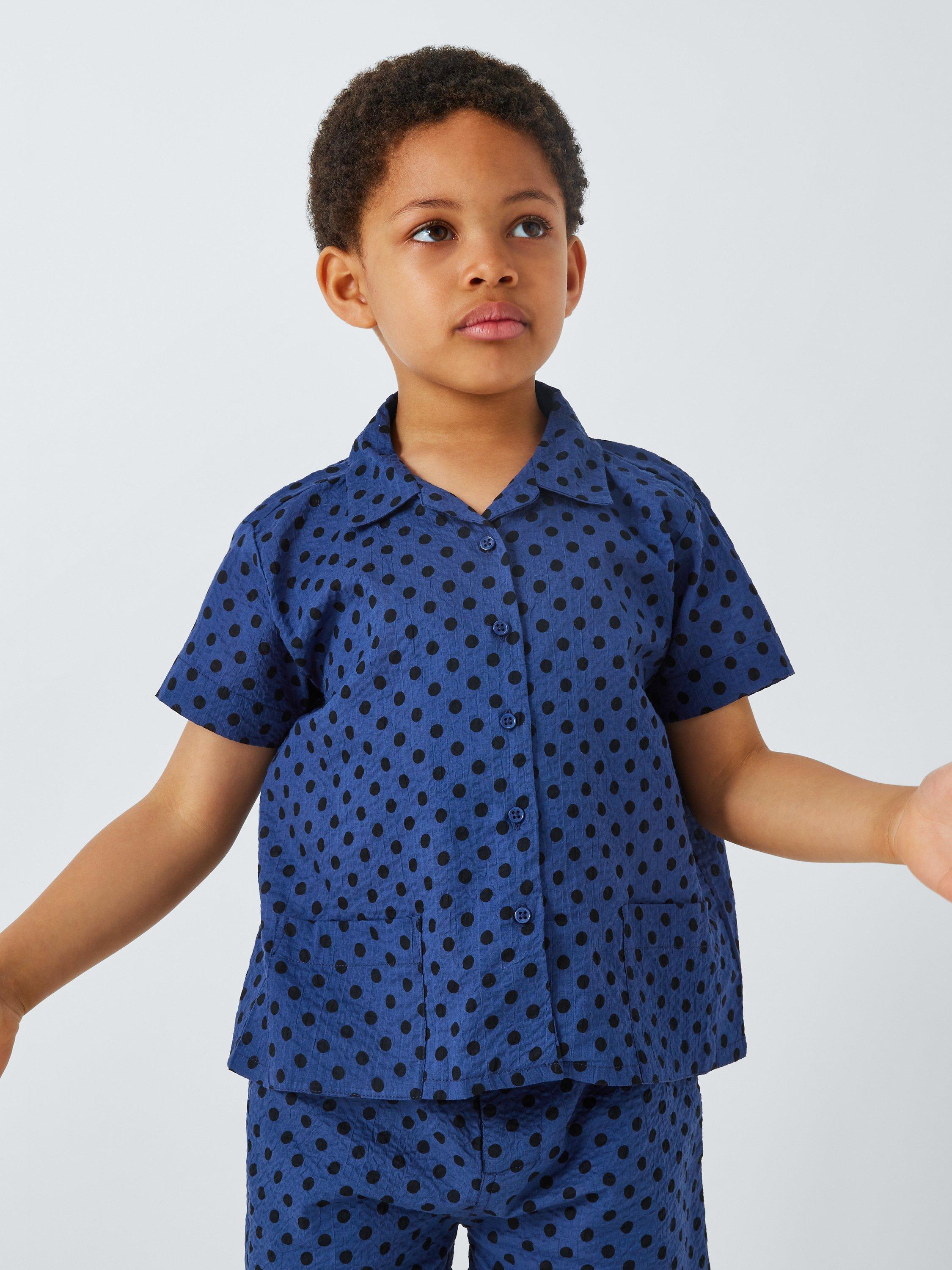 Caramel Kids Bamboo Polka Dot Shirt Navy