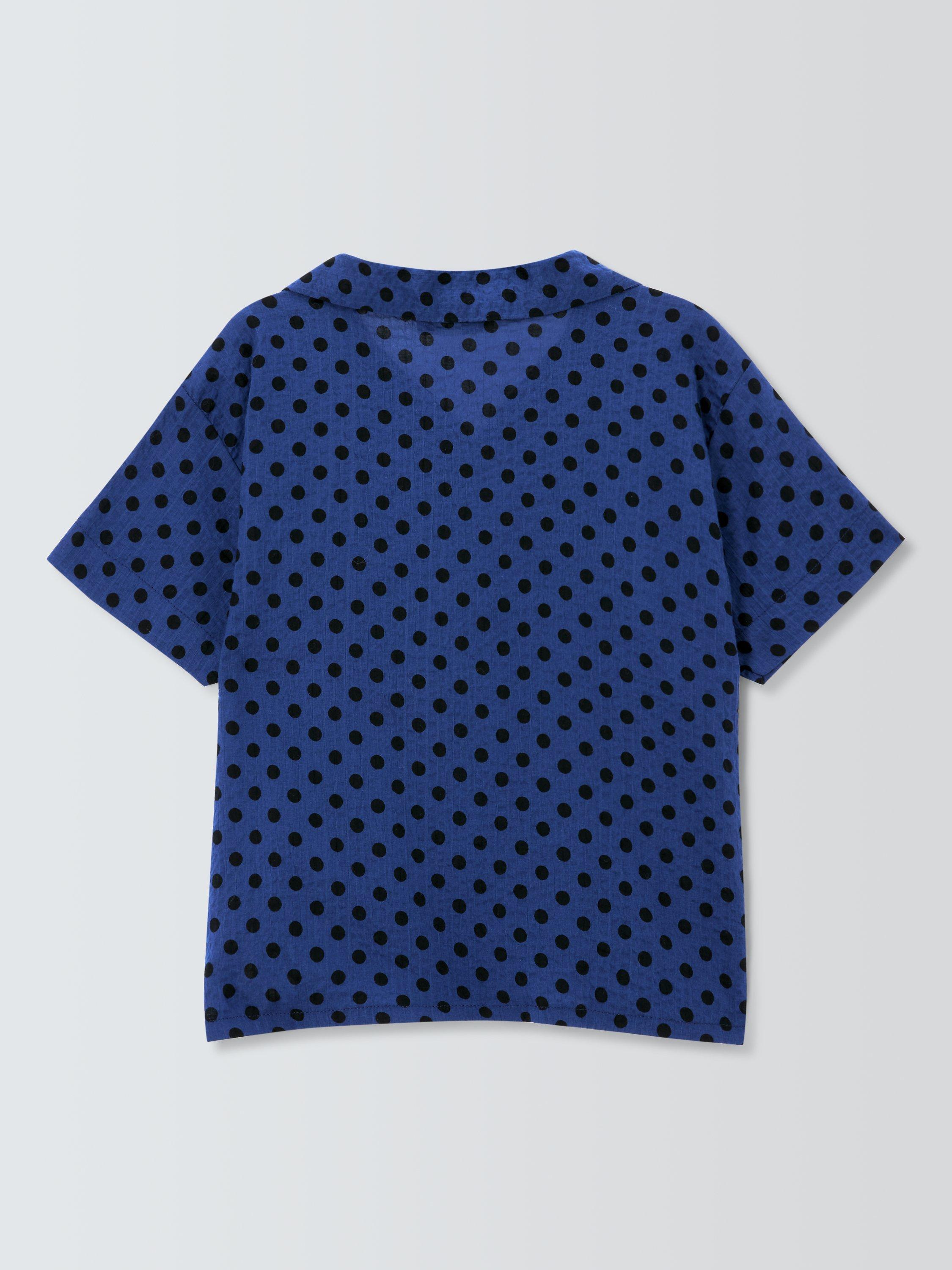 Product image 7 of 7, which shows Caramel Kids' Bamboo Polka Dot Shirt, Navy, 3 years