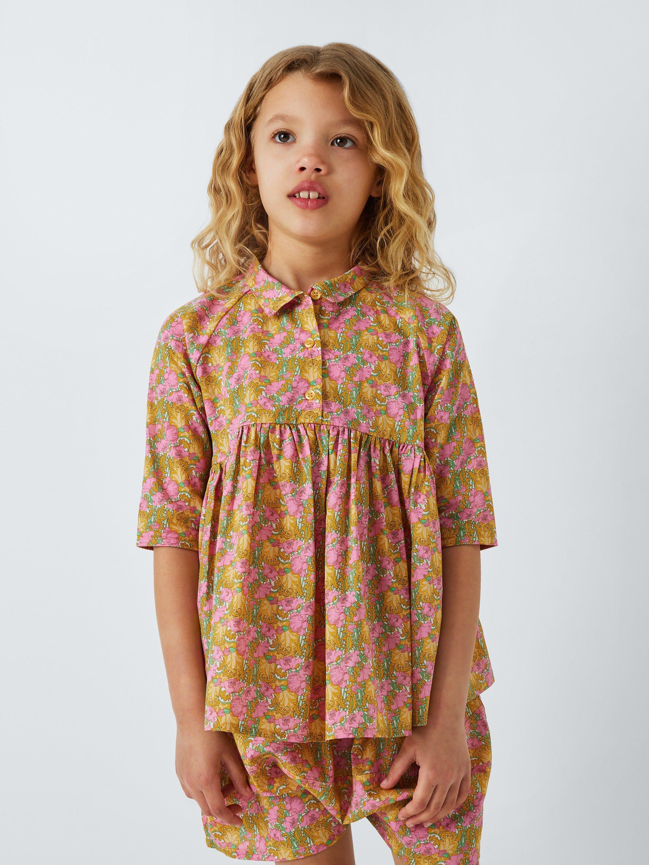Product image 1 of 7, which shows Caramel Kids' Lemon Balm Liberty Print Peplum Top, Pink/Multi, 3 years