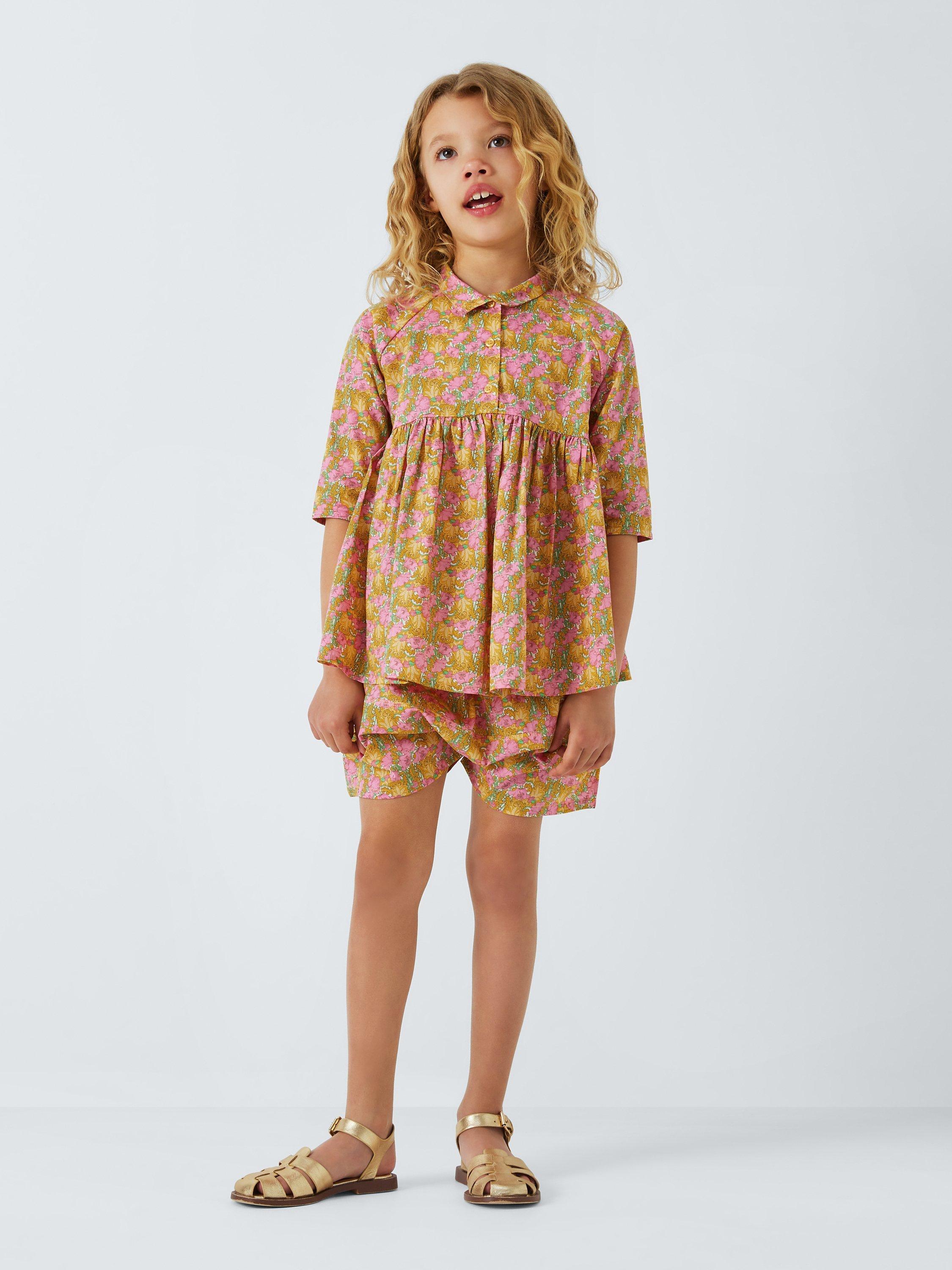 Product image 2 of 7, which shows Caramel Kids' Lemon Balm Liberty Print Peplum Top, Pink/Multi, 3 years