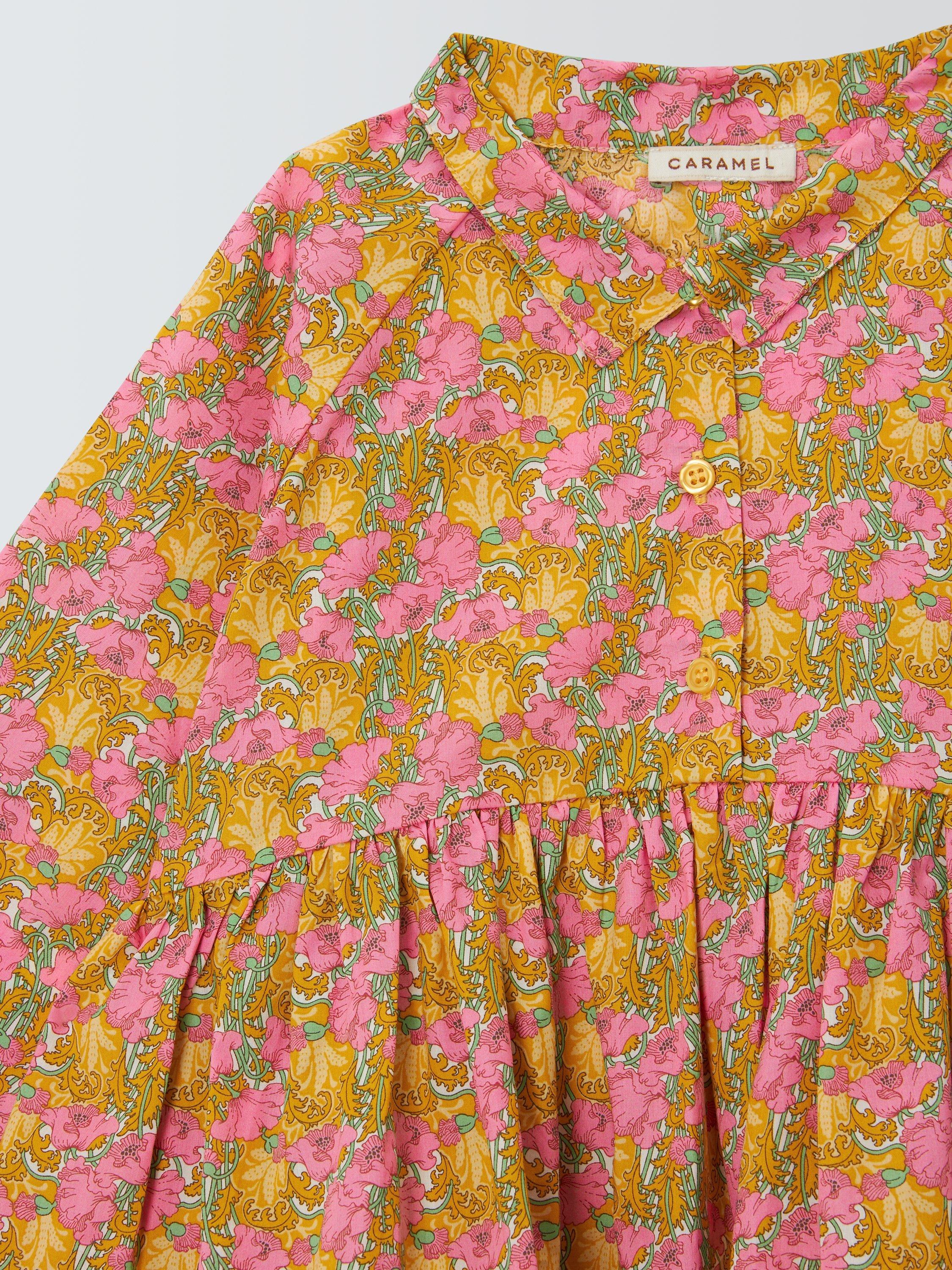 Product image 7 of 7, which shows Caramel Kids' Lemon Balm Liberty Print Peplum Top, Pink/Multi, 3 years