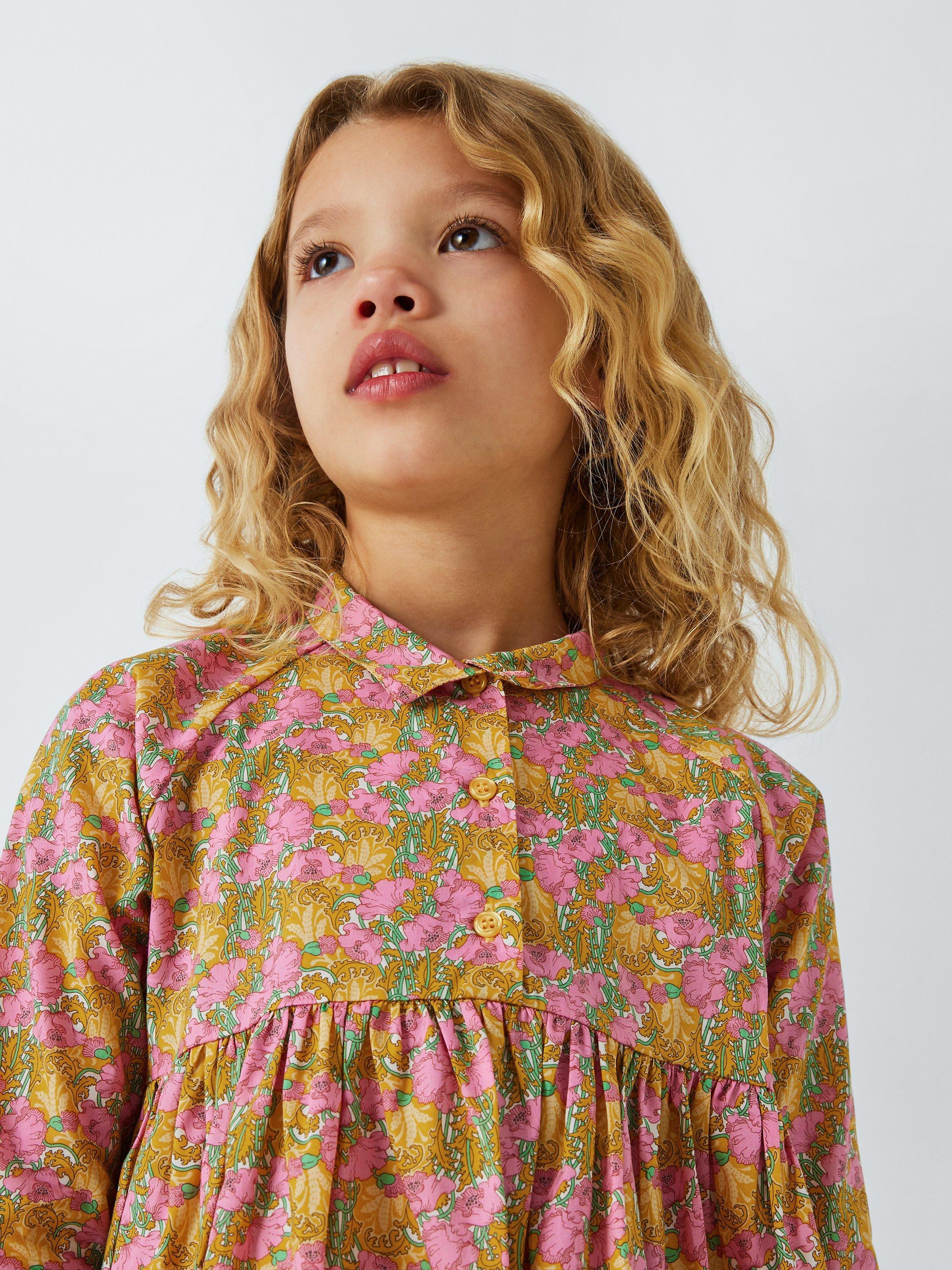 Product image 4 of 7, which shows Caramel Kids' Lemon Balm Liberty Print Peplum Top, Pink/Multi, 3 years