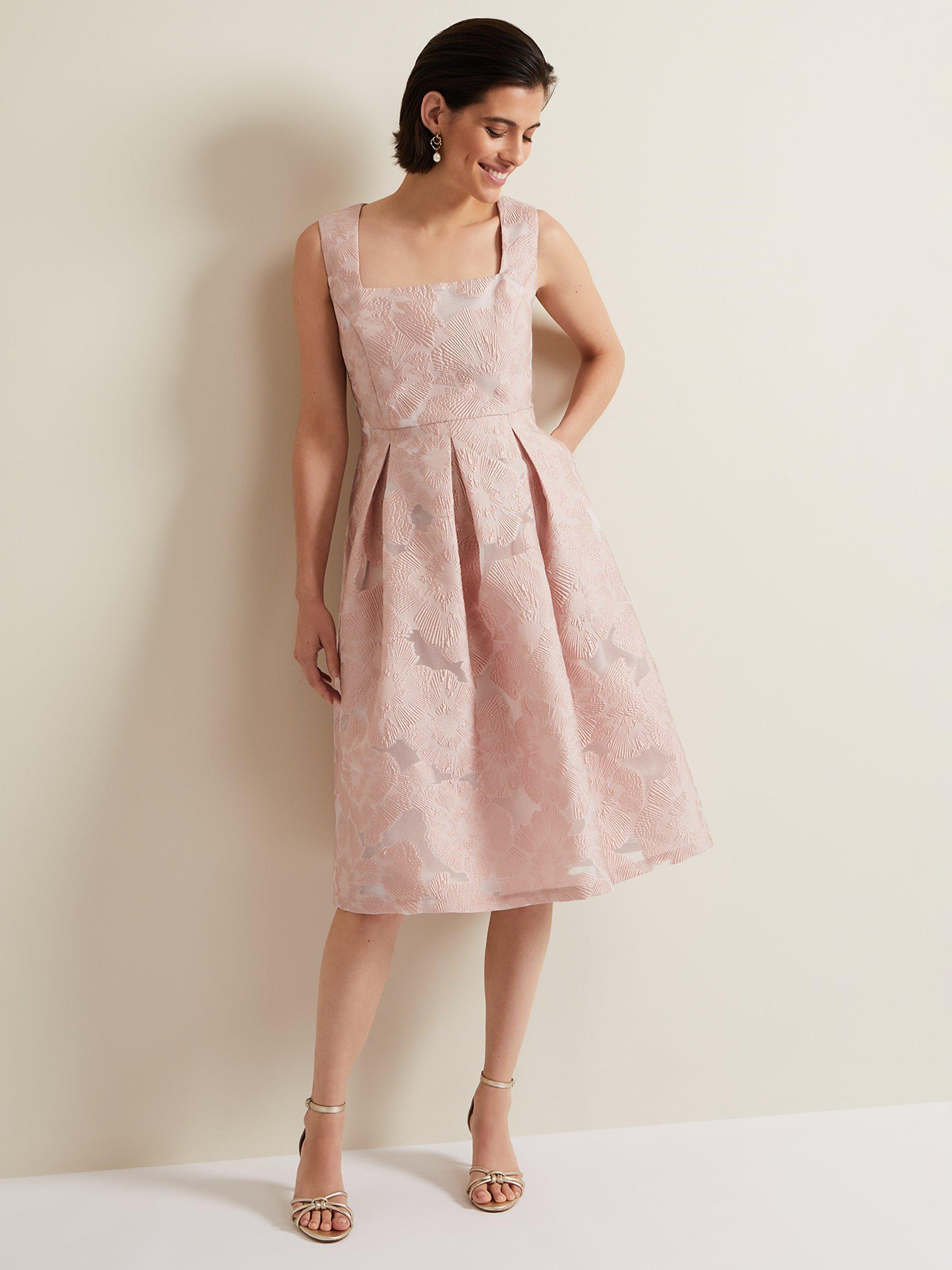 Product image 1 of 7, which shows Phase Eight Jacesta Jacquard Dress, Pale Pink, 12