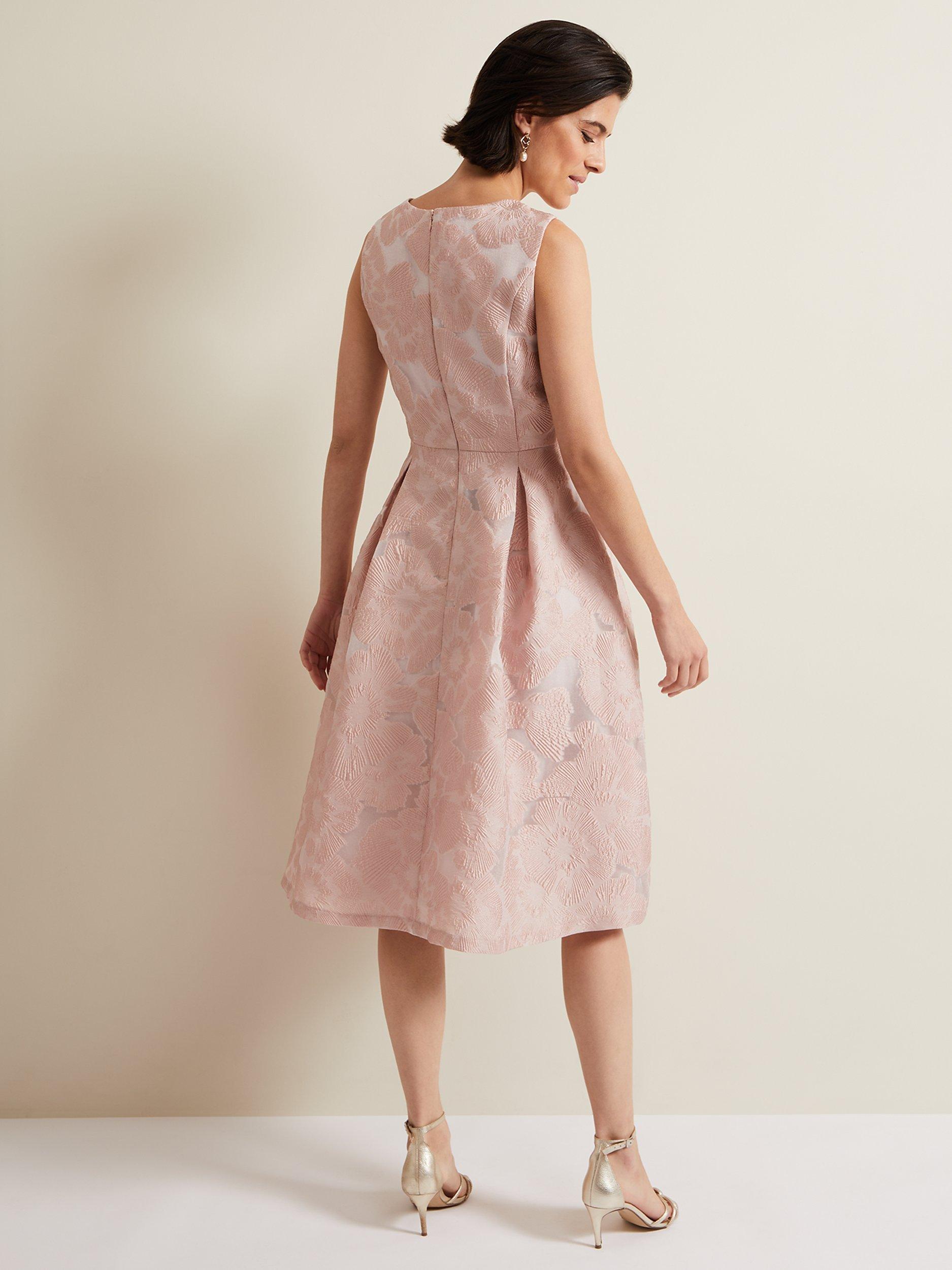 Product image 2 of 7, which shows Phase Eight Jacesta Jacquard Dress, Pale Pink, 12