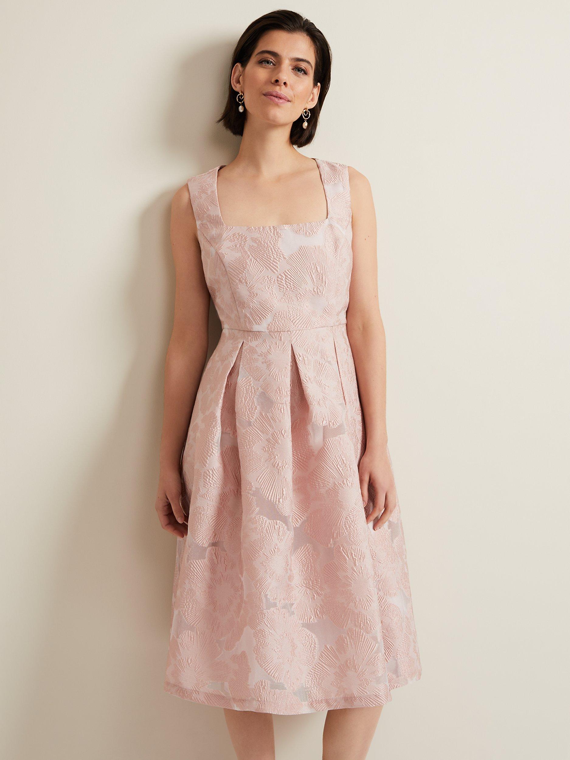 Product image 3 of 7, which shows Phase Eight Jacesta Jacquard Dress, Pale Pink, 12