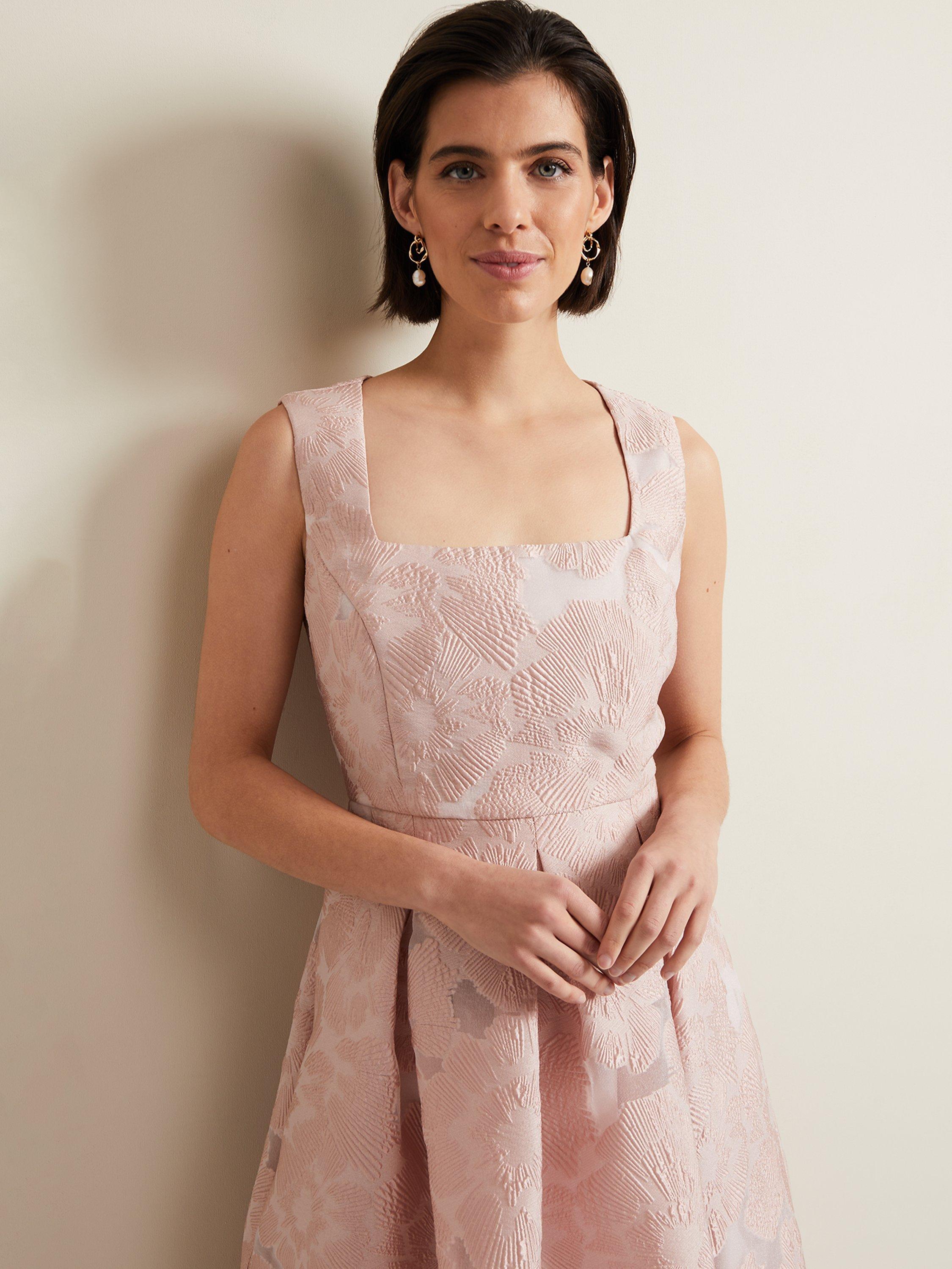 Product image 7 of 7, which shows Phase Eight Jacesta Jacquard Dress, Pale Pink, 12