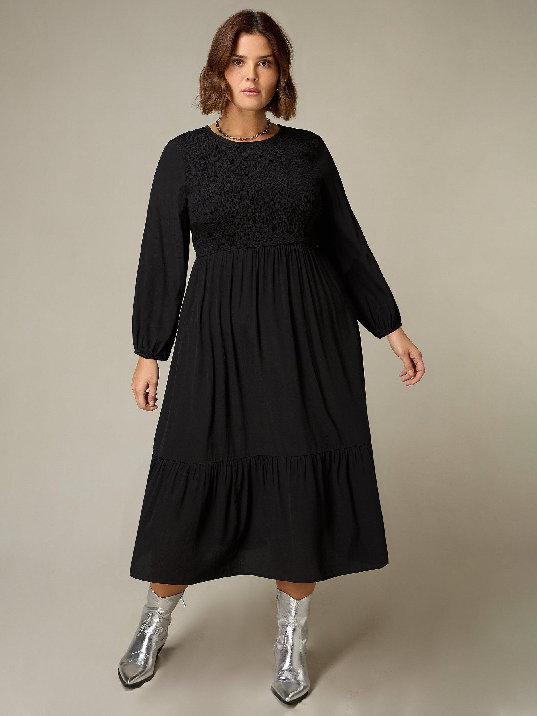 Live Unlimited Curve Shirred Yoke Midi Dress, Black