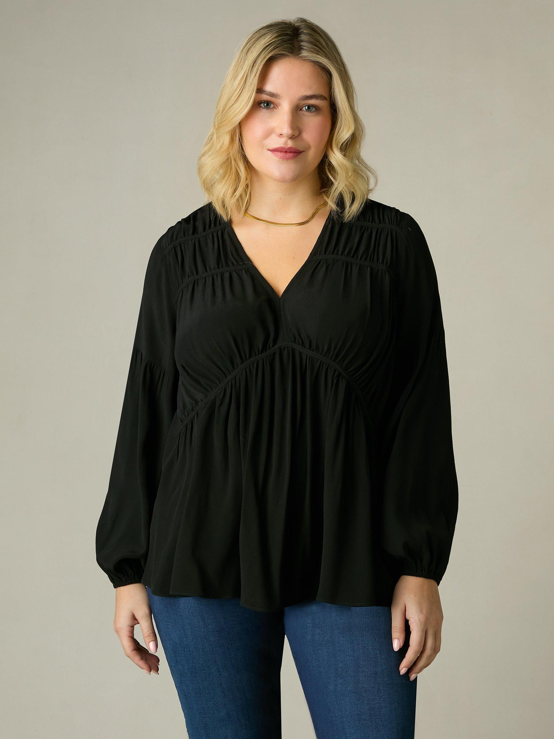 Live Unlimited Curve Ruched Front Blouse, Black
