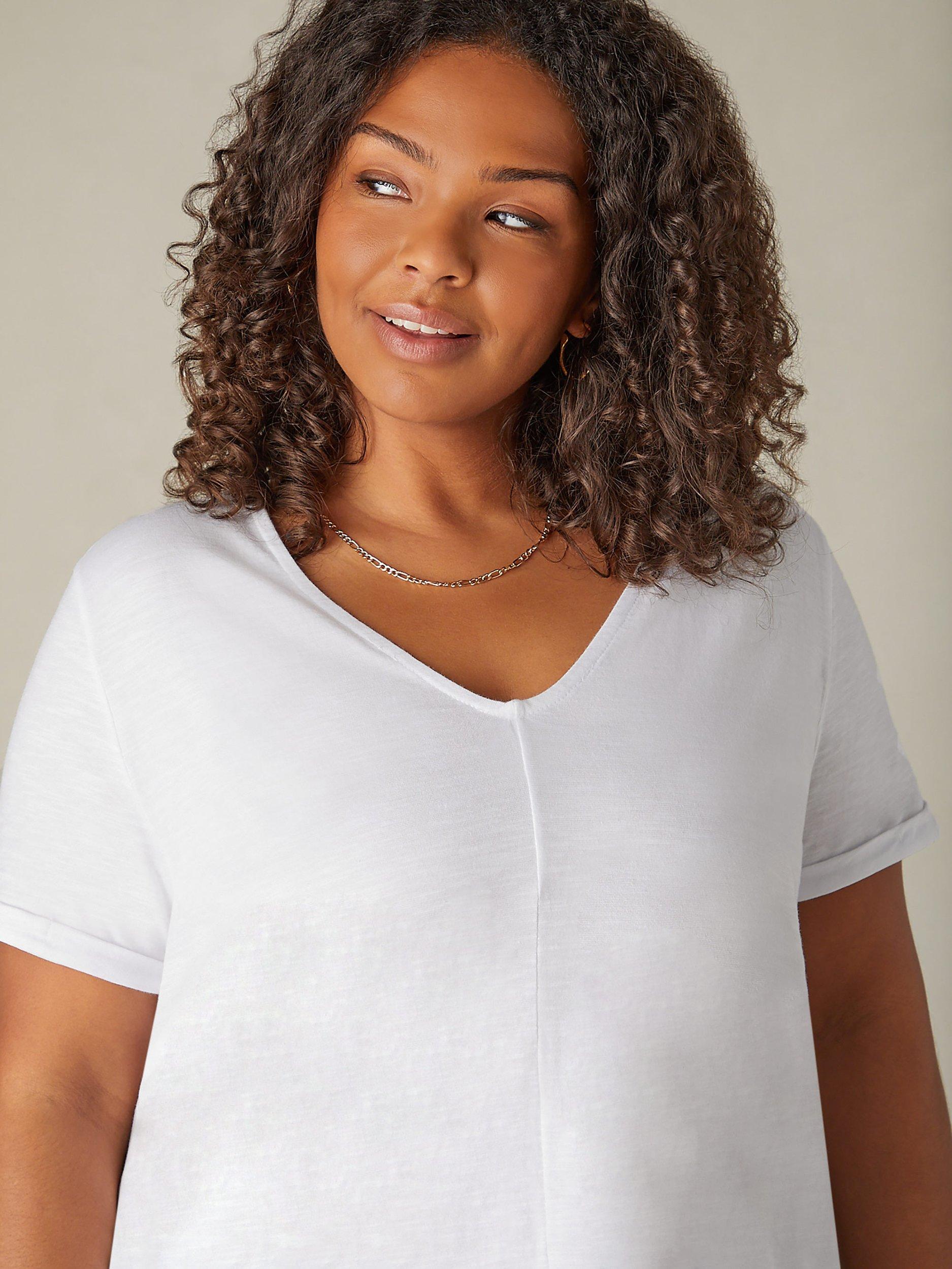 Product image 5 of 6, which shows Live Unlimited Curve Cotton Slub V-Neck T-Shirt, White, 16