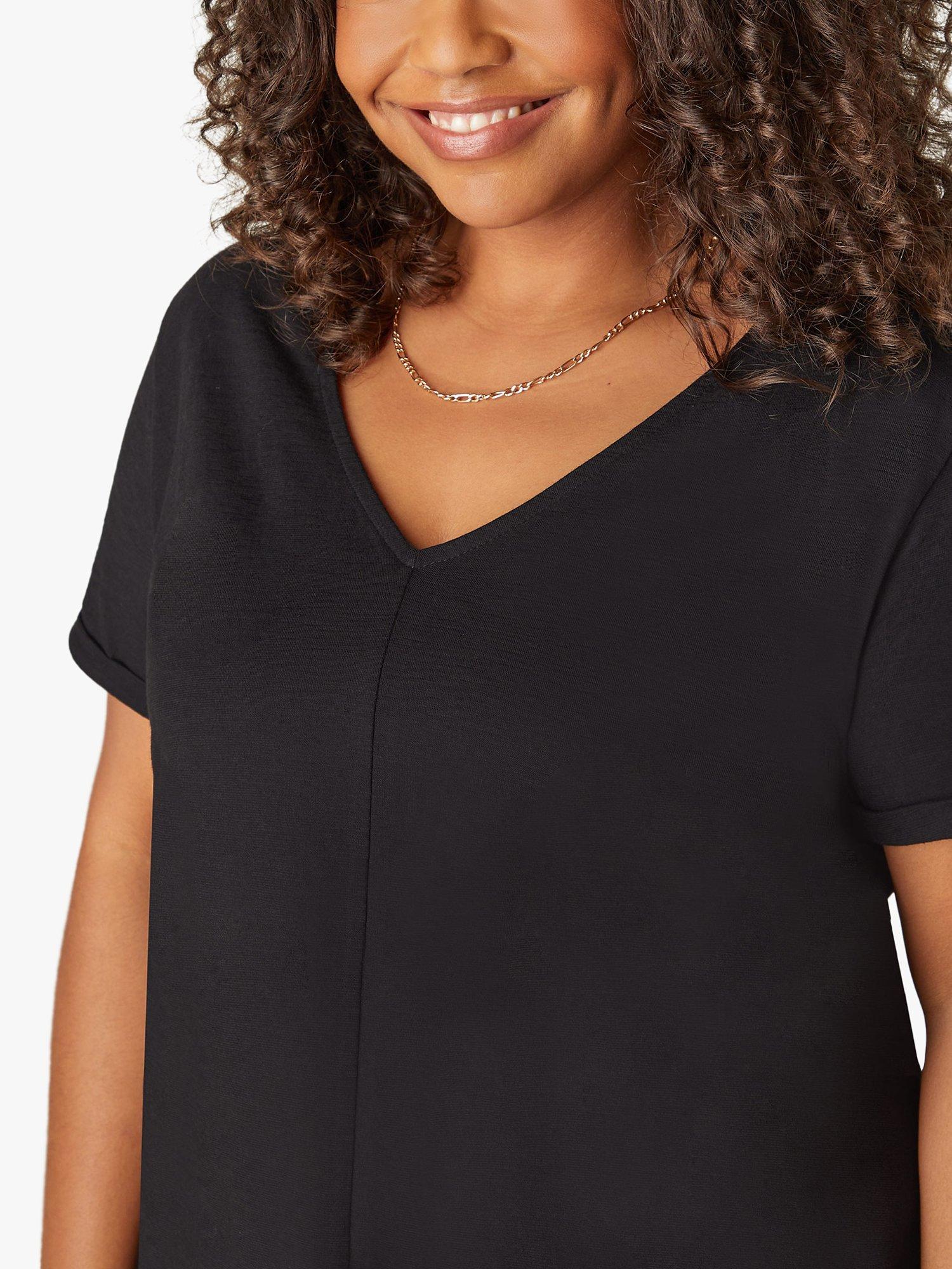 Product image 2 of 4, which shows Live Unlimited Curve Cotton Slub V-Neck Longline T-Shirt, Black, 12