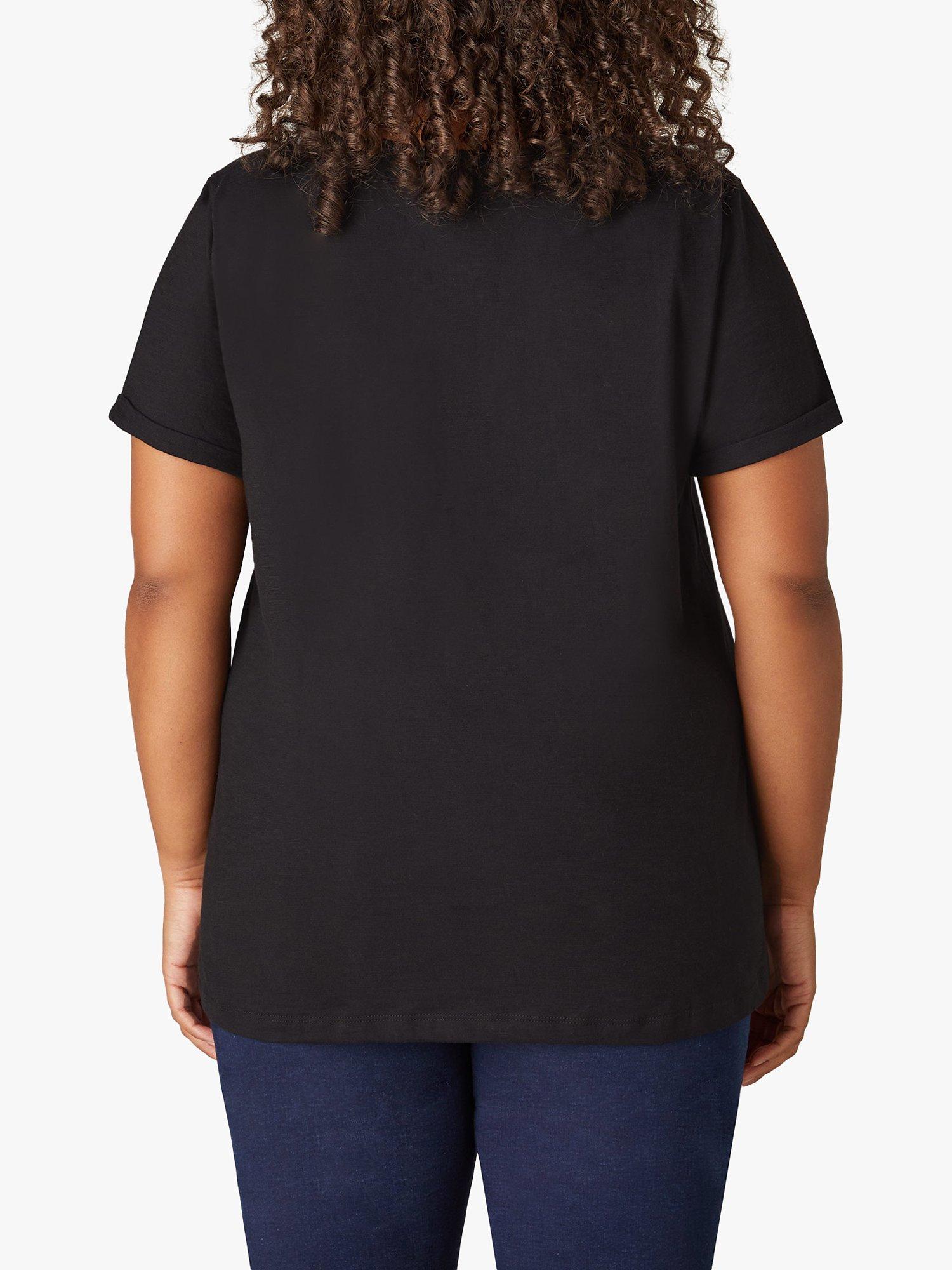 Product image 3 of 4, which shows Live Unlimited Curve Cotton Slub V-Neck Longline T-Shirt, Black, 12