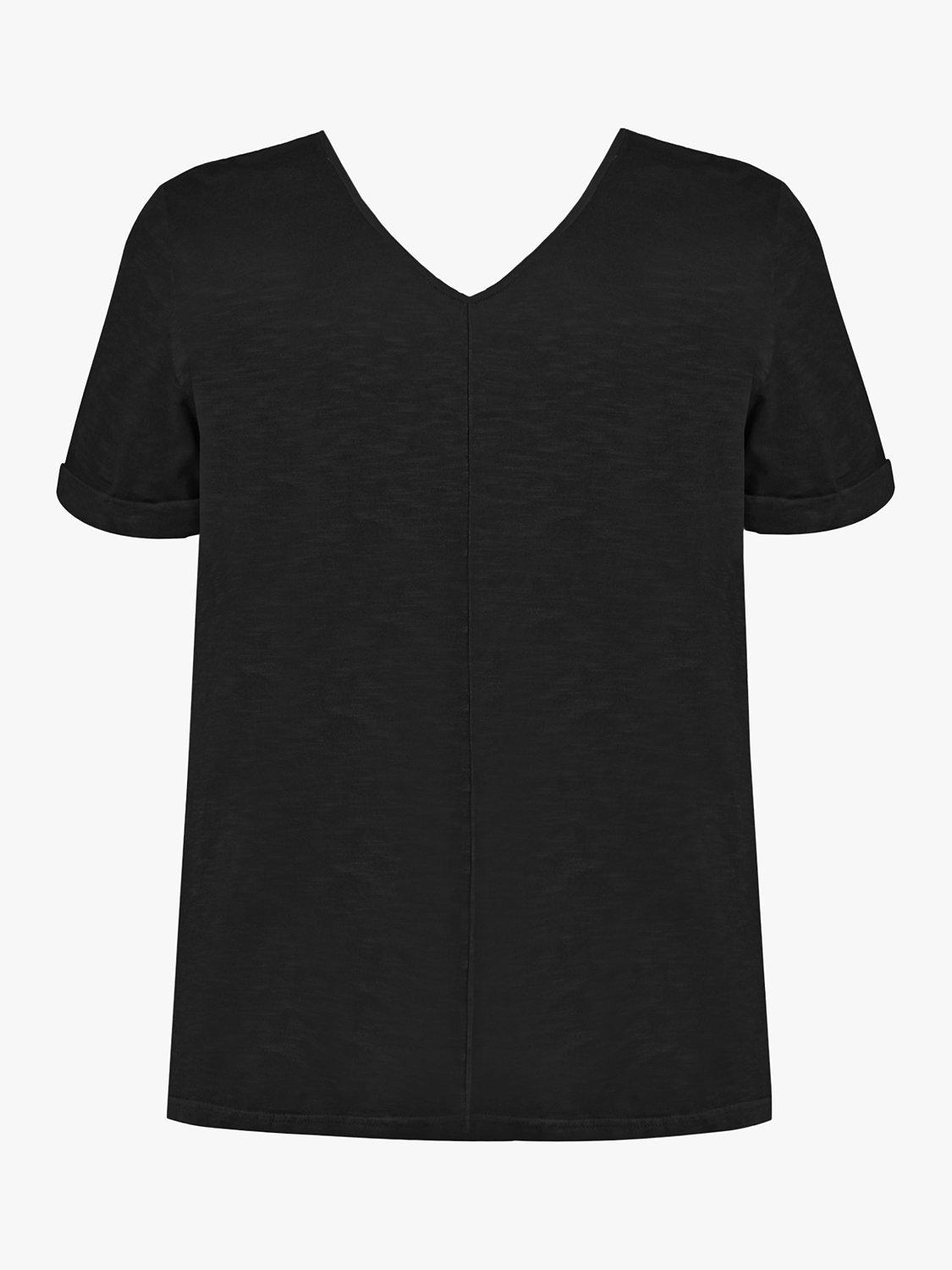 Product image 4 of 4, which shows Live Unlimited Curve Cotton Slub V-Neck Longline T-Shirt, Black, 12
