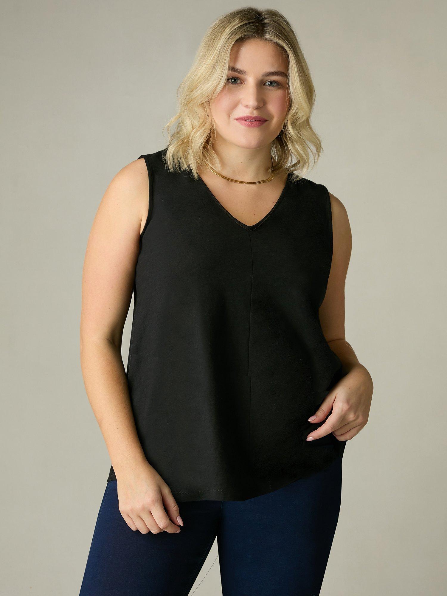 Product image 2 of 5, which shows Live Unlimited Curve Cotton Slub V-Neck Vest, Black, 14